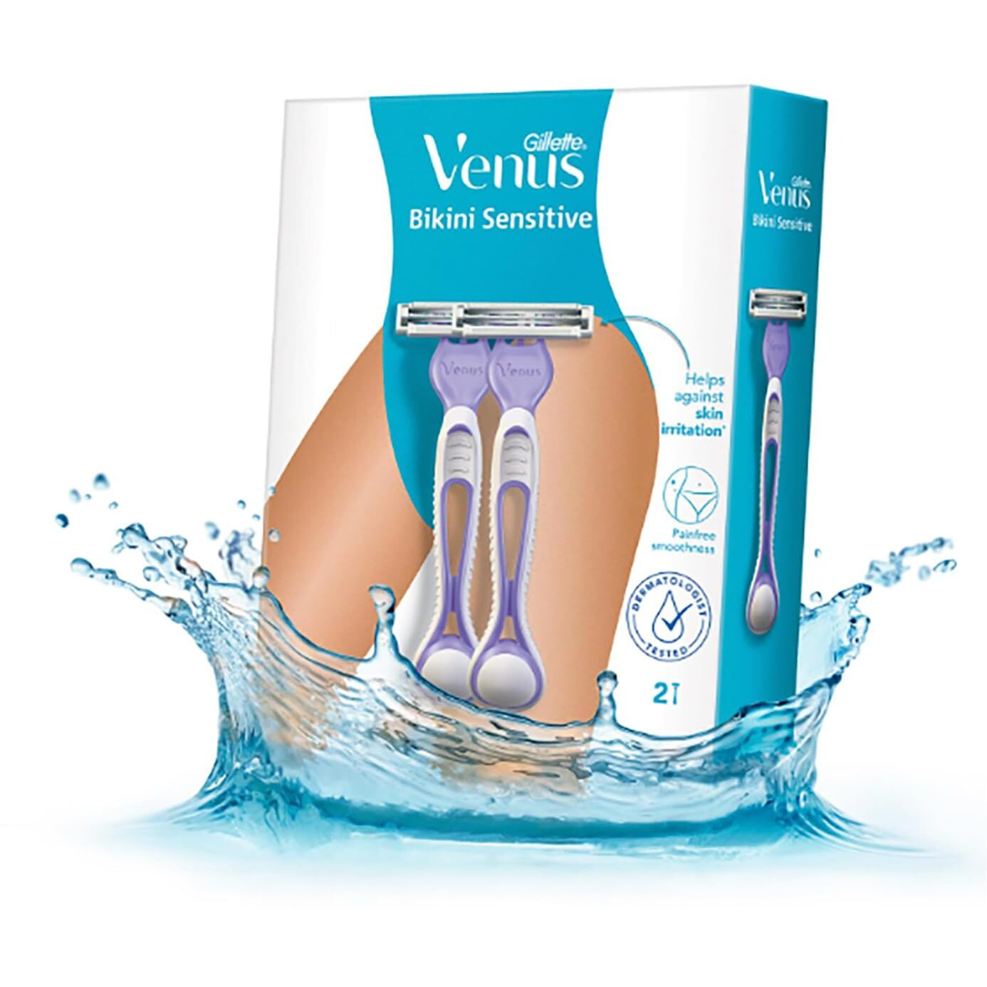 Gillette Venus Bikini Sensitive Hair Removal, 2 Women Razors |Intimate Care| Derm Tested|No Irritation