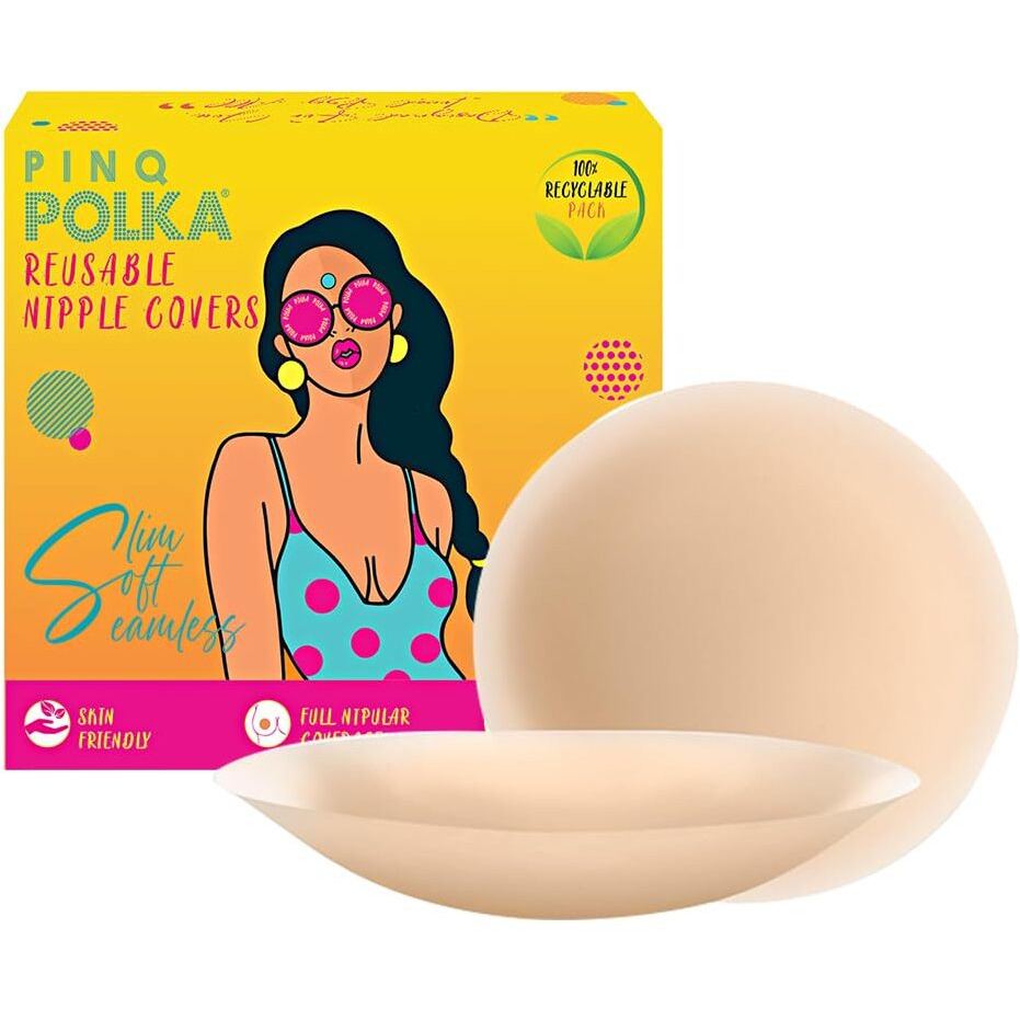 Pinq Polka Nipple Cover Reusable For Women| Nipple Pasties Silicone - Premium Ultra Thin |Invisible & Skin Friendly Adhesive|Up To 12 Hrs Sticking Capacity |Reusable Cloth Bag - 2 Pcs (Pair Of 1)