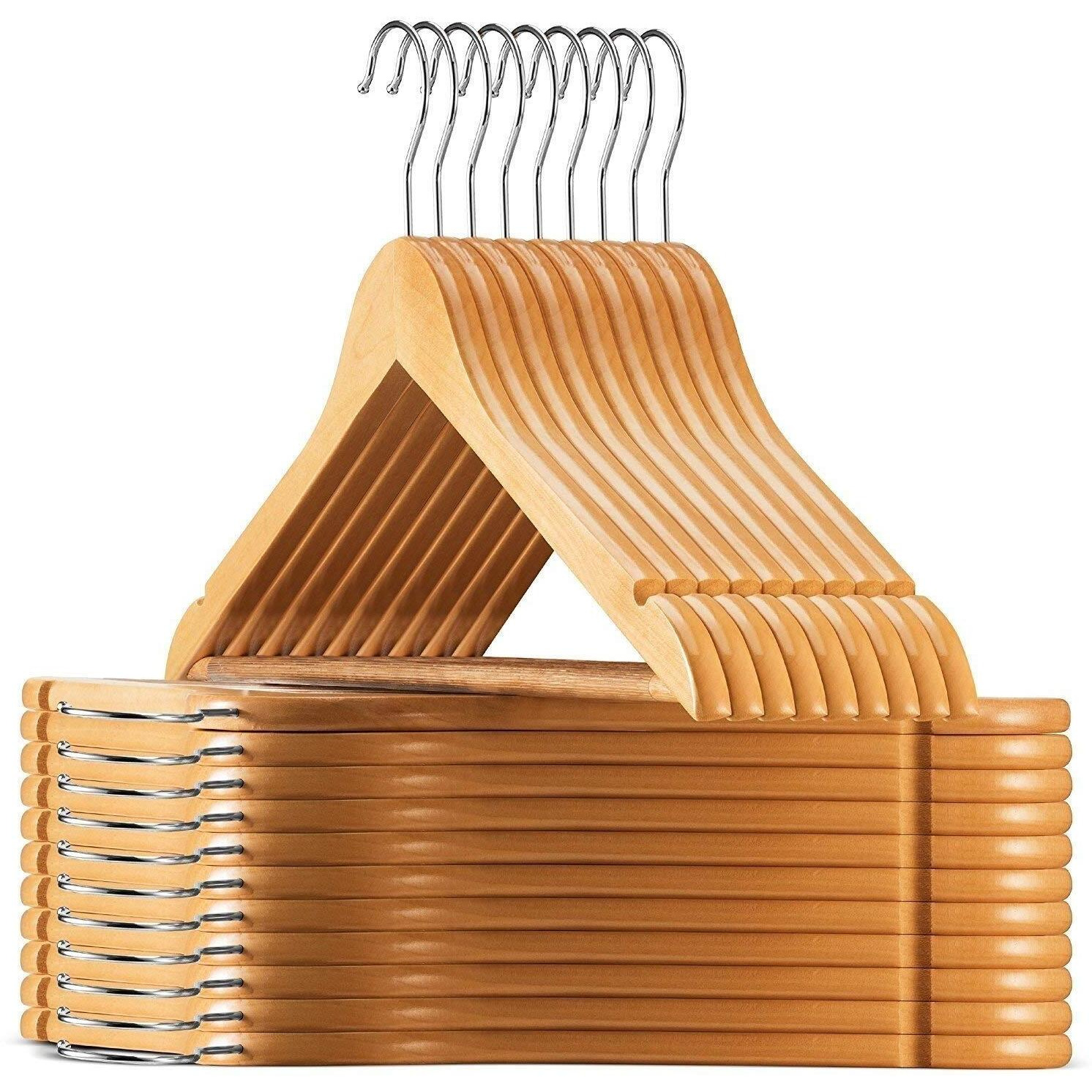 Ginoya Brothers Wood Smooth Finish, 360 Degree Swivel Hook Non-Slip And Precisely Cut Notches Hangers For Coats, Jacket, Pants, And Dress Clothes (Beige) (70)
