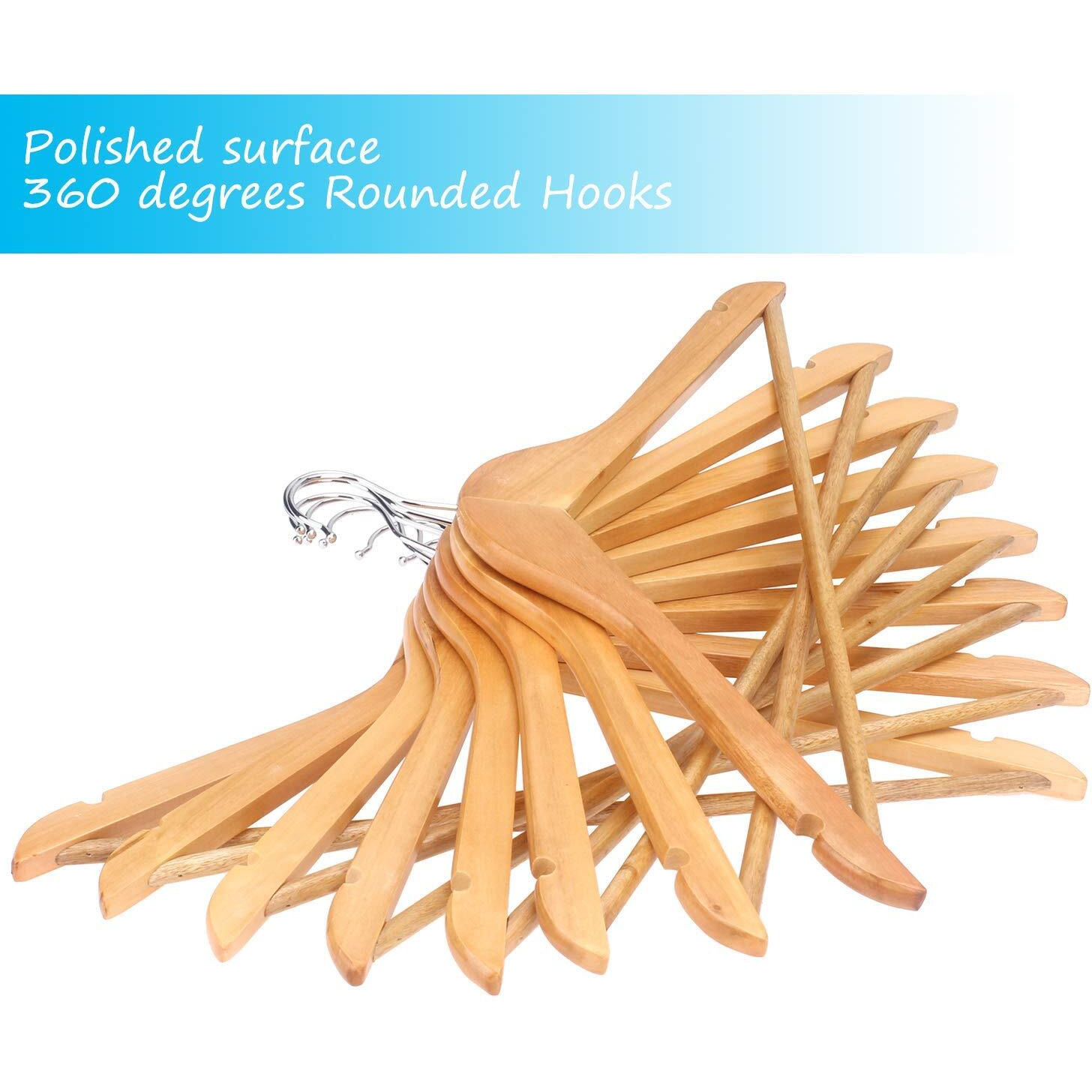 Ginoya Brothers Wood Smooth Finish, 360 Degree Swivel Hook Non-Slip And Precisely Cut Notches Hangers For Coats, Jacket, Pants, And Dress Clothes (Beige) (70)