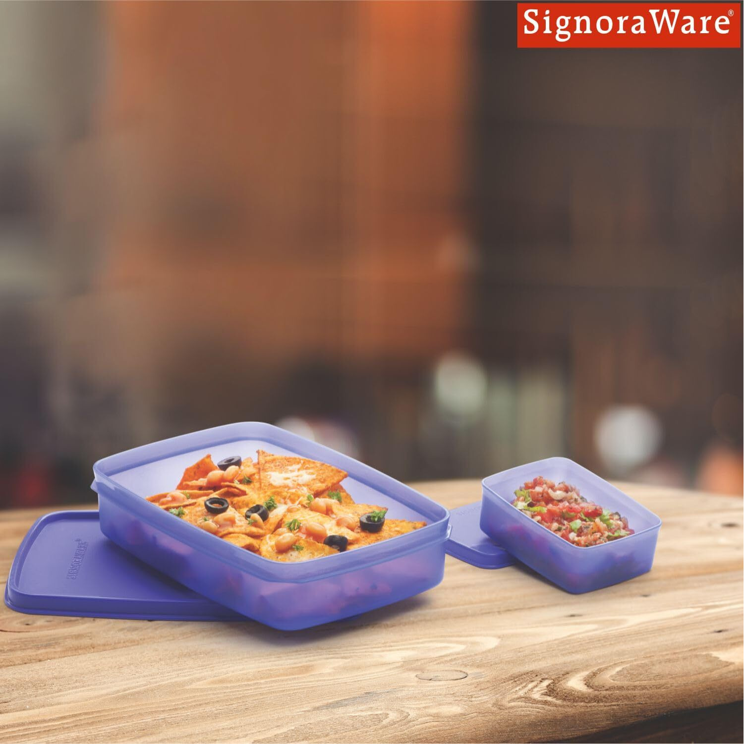 Signoraware Easy Bpa Free Plastic Jumbo Lunch Box | Airtight & Leakproof | Easy To Carry | Odourless | Best For Office, School & College Use | Useful For Picnics & Outdoor ( 850Ml + 150Ml | Violet )