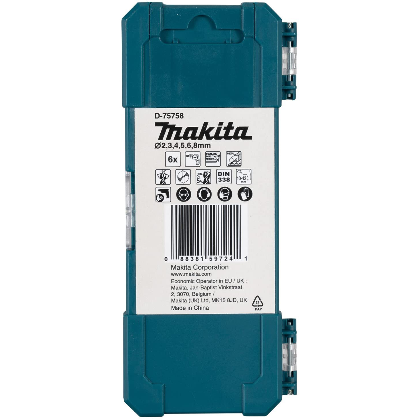 Makita D-75758 Hss-Cobalt Drill Bit Set For Stainless Steel (2,3,4,5,6 & 8Mm)