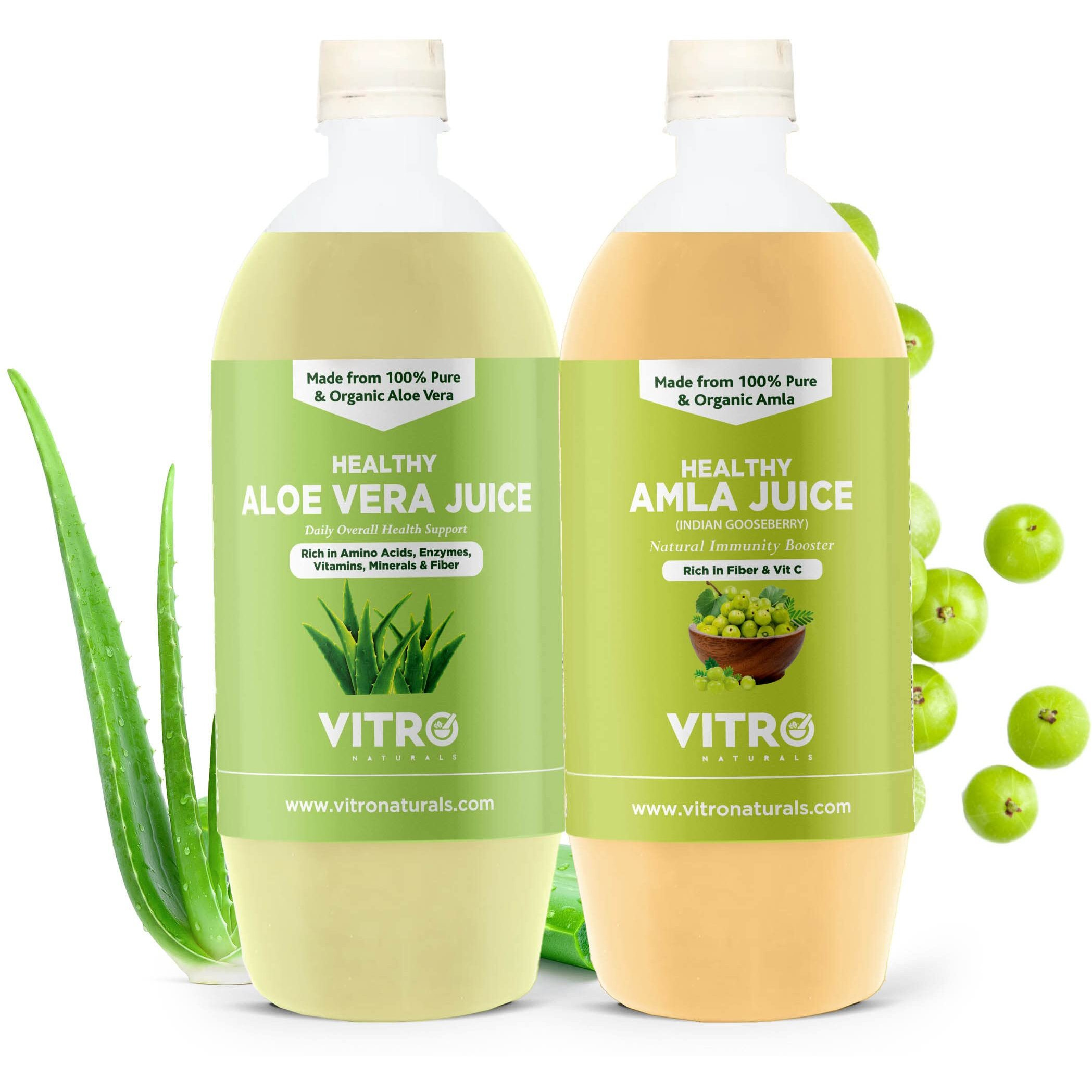 Vitro Healthy Amla And Aloe Vera Juice Value Pack | 2X1 Litre