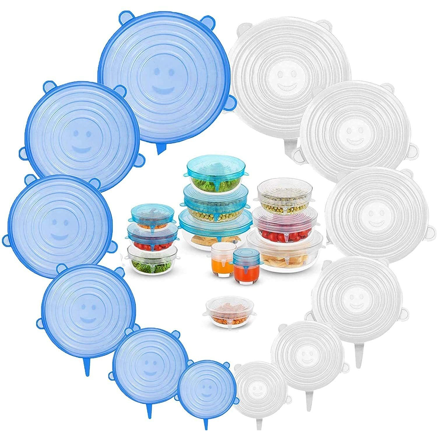 Qerinkle Microwave Safe Silicone Stretch Lids Reuseable Flexible Covers For Rectangle, Round, Square Bowls, Dishes, Plates, Cans, Jars, Glassware And Mugs (Free Size_Multicolor) (Se Of 6)