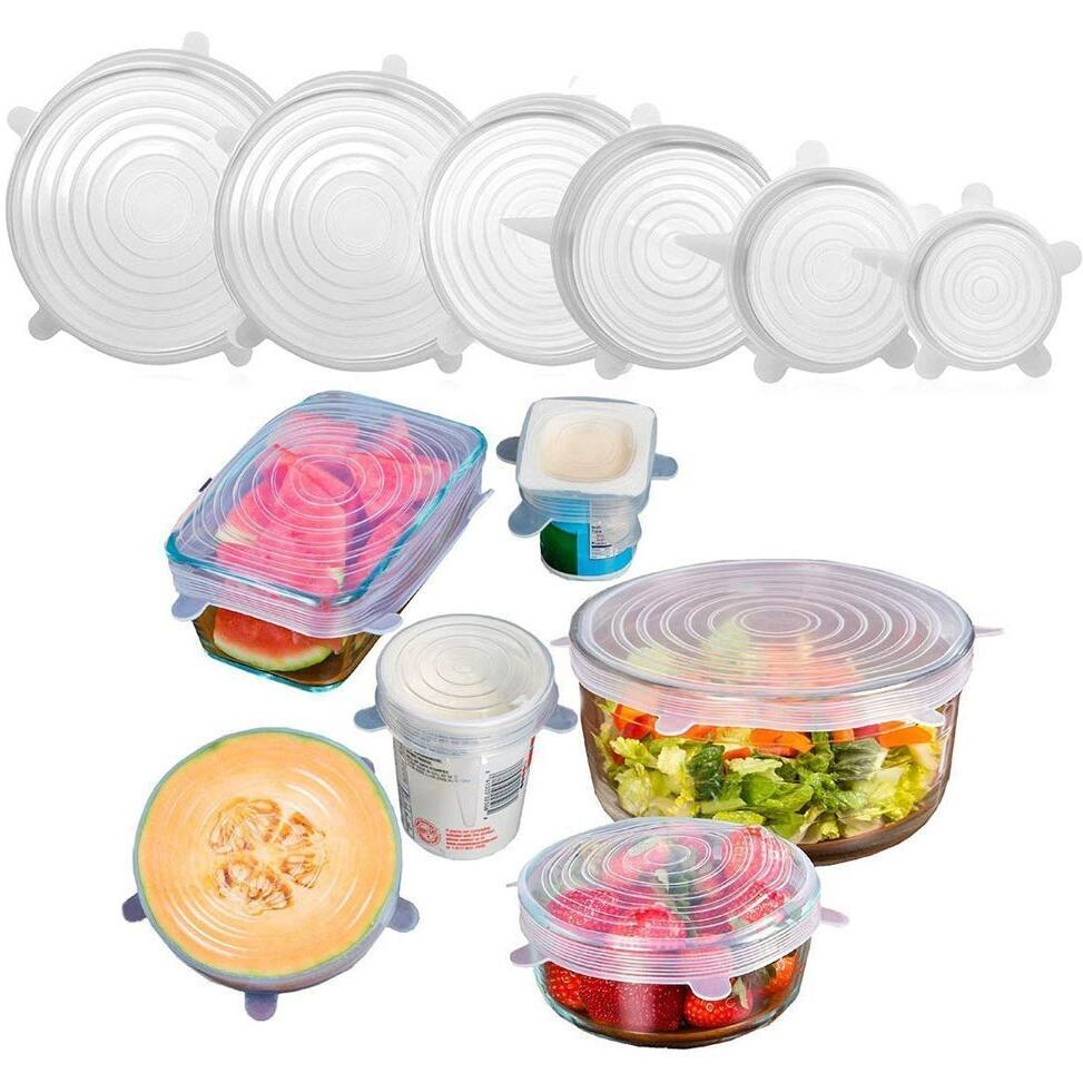 Qerinkle Microwave Safe Silicone Stretch Lids Reuseable Flexible Covers For Rectangle, Round, Square Bowls, Dishes, Plates, Cans, Jars, Glassware&Mugs(Free Size_Multicolor)(Set Of 6),10 X 5 X 5 Cm
