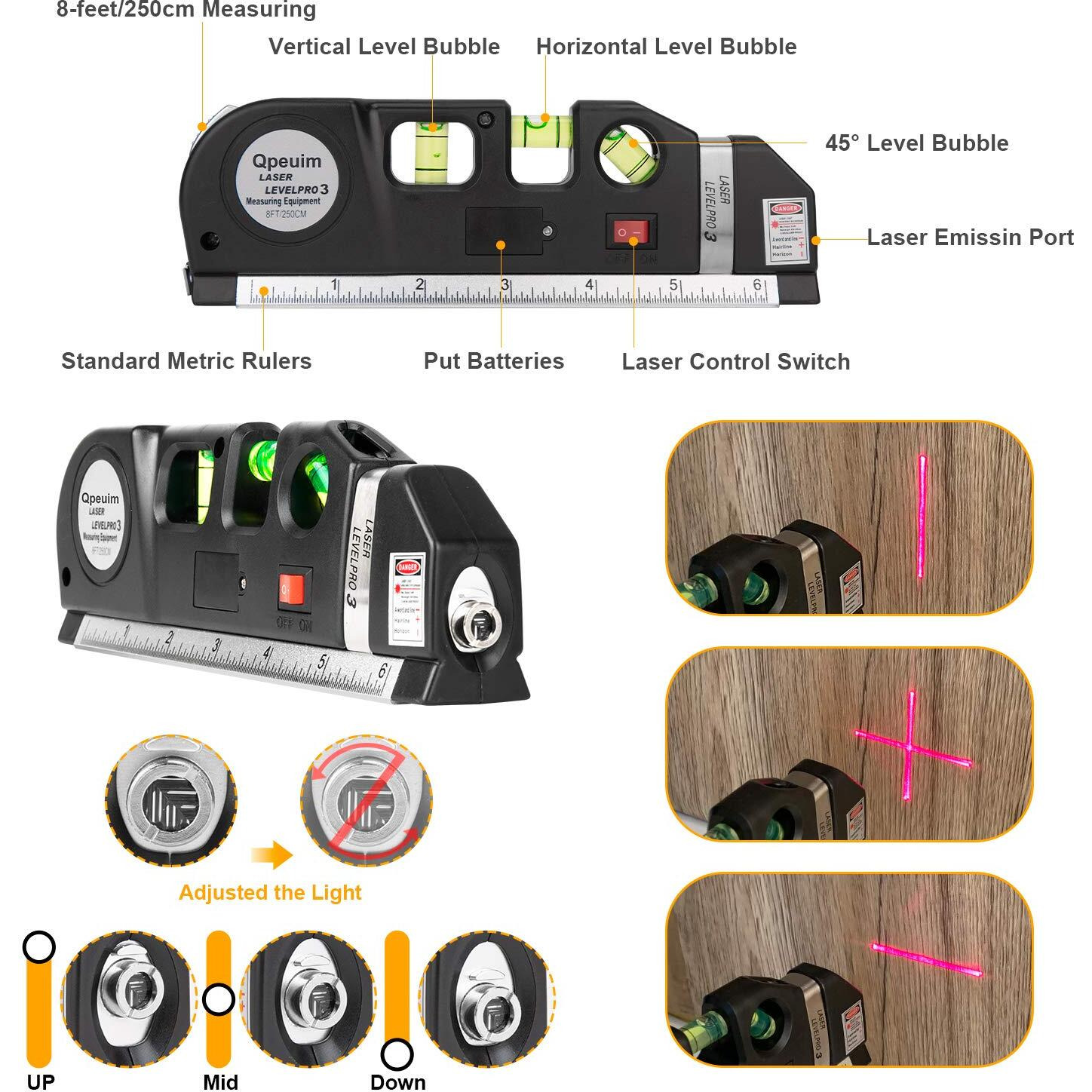 Silimade Laser Level Tool, Multipurpose Laser Level Kit Standard Cross Line Laser Level Laser Line Leveler Beam Tool With Metric Rulers By Qpeuim