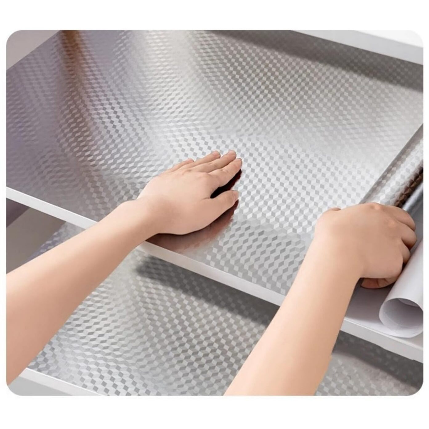 Soqool Self Adhesive Shelf Liner Drawer Liner Peel And Stick Foil Wallpaper Cabinets Shelf Sticker, Creative Aluminum Backsplash Waterproof Paper For Home/Kitchen/Bathroom (15.7&quotX 78.7", 3D Cube)