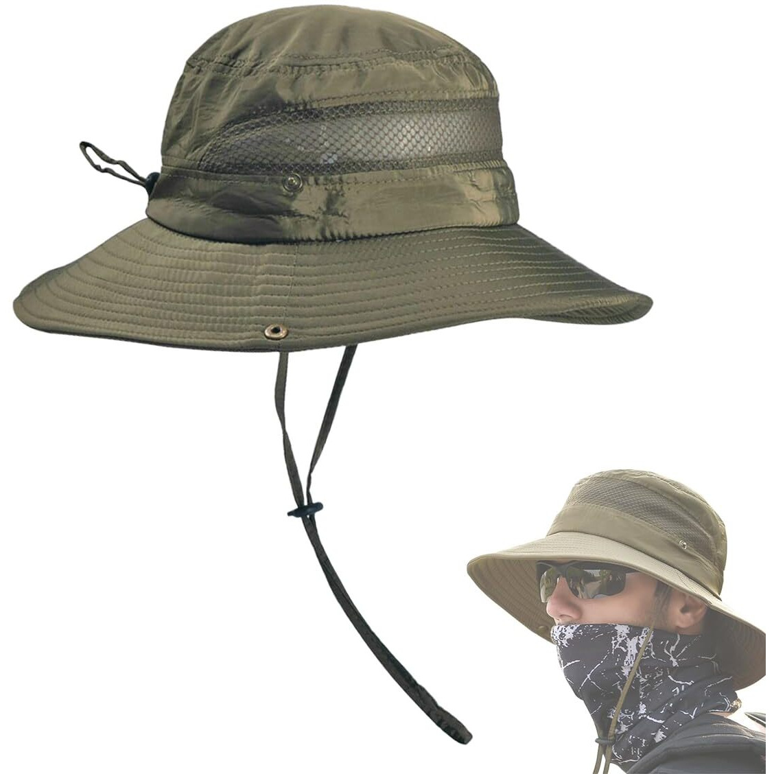 Gustave Synthetic Mens Sun Hat Wide Brim Summer Sun Protection Cap For Men Round Cap For Men Uv Protection Round Sun Cap For Hiking, Fishing, Gardning, Travel (Multi-Colour) Army Green, Free Size