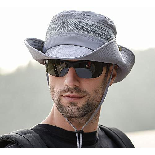 Gustave Synthetic Mens Sun Hat Wide Brim Summer Sun Cap For Men Uv Protection Fishsing Hat Foldable Bucket Hat Outdoor(Grey), Free Size