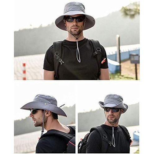Gustave Synthetic Mens Sun Hat Wide Brim Summer Sun Cap For Men Uv Protection Fishsing Hat Foldable Bucket Hat Outdoor(Grey), Free Size