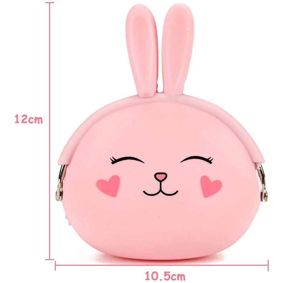 Palay 2 Pcs Silicone Coin Purse For Girls Stylish Coin Pouch Bag, Cute Bunny Small Coin Purse For Kids, Storage Of Change, Small Accessories Wallet For Girls (Pink+White)