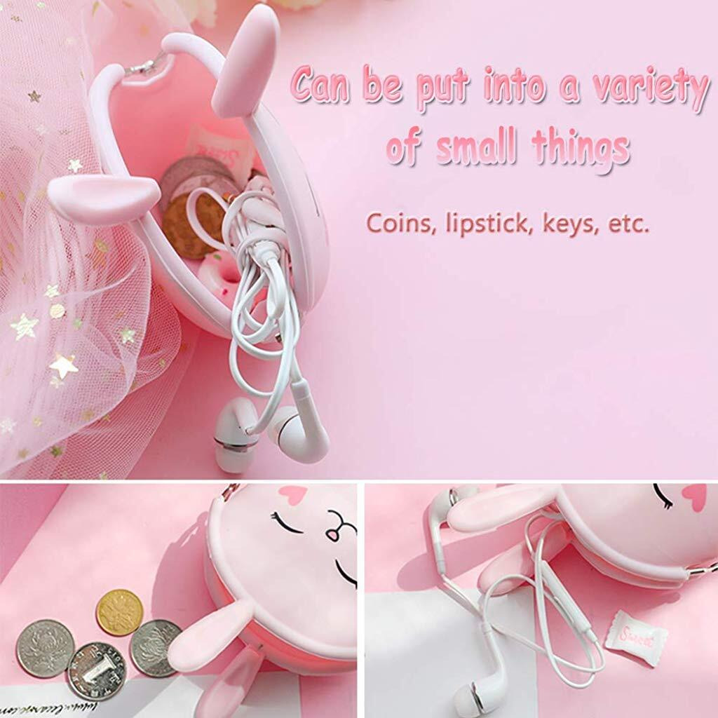 Palay 2 Pcs Silicone Coin Purse For Girls Stylish Coin Pouch Bag, Cute Bunny Small Coin Purse For Kids, Storage Of Change, Small Accessories Wallet For Girls (Pink+White)