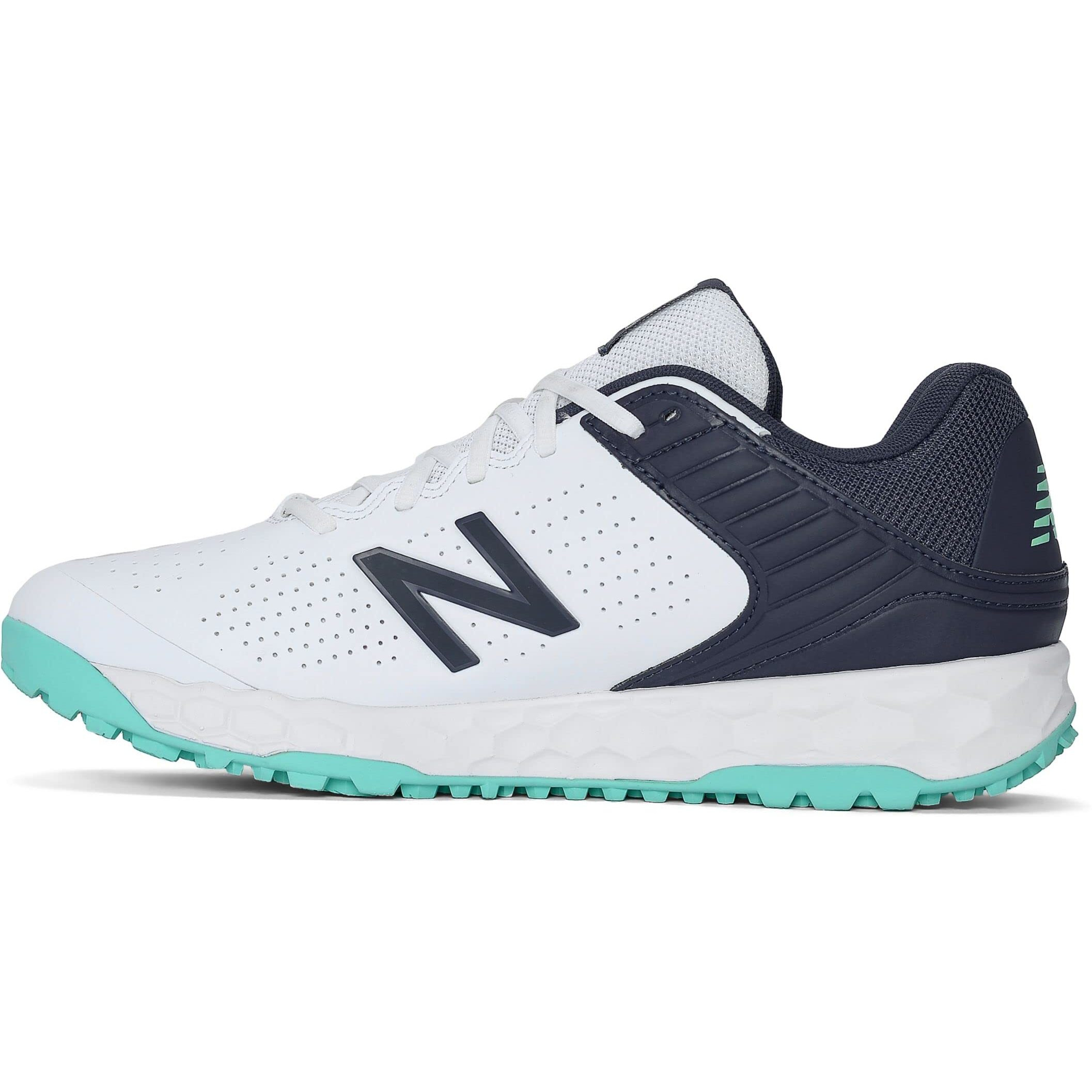 New Balance Men's Ck4020J4 Rubber Spike Cricket Shoes, White/Cyber Jade - 8 Uk