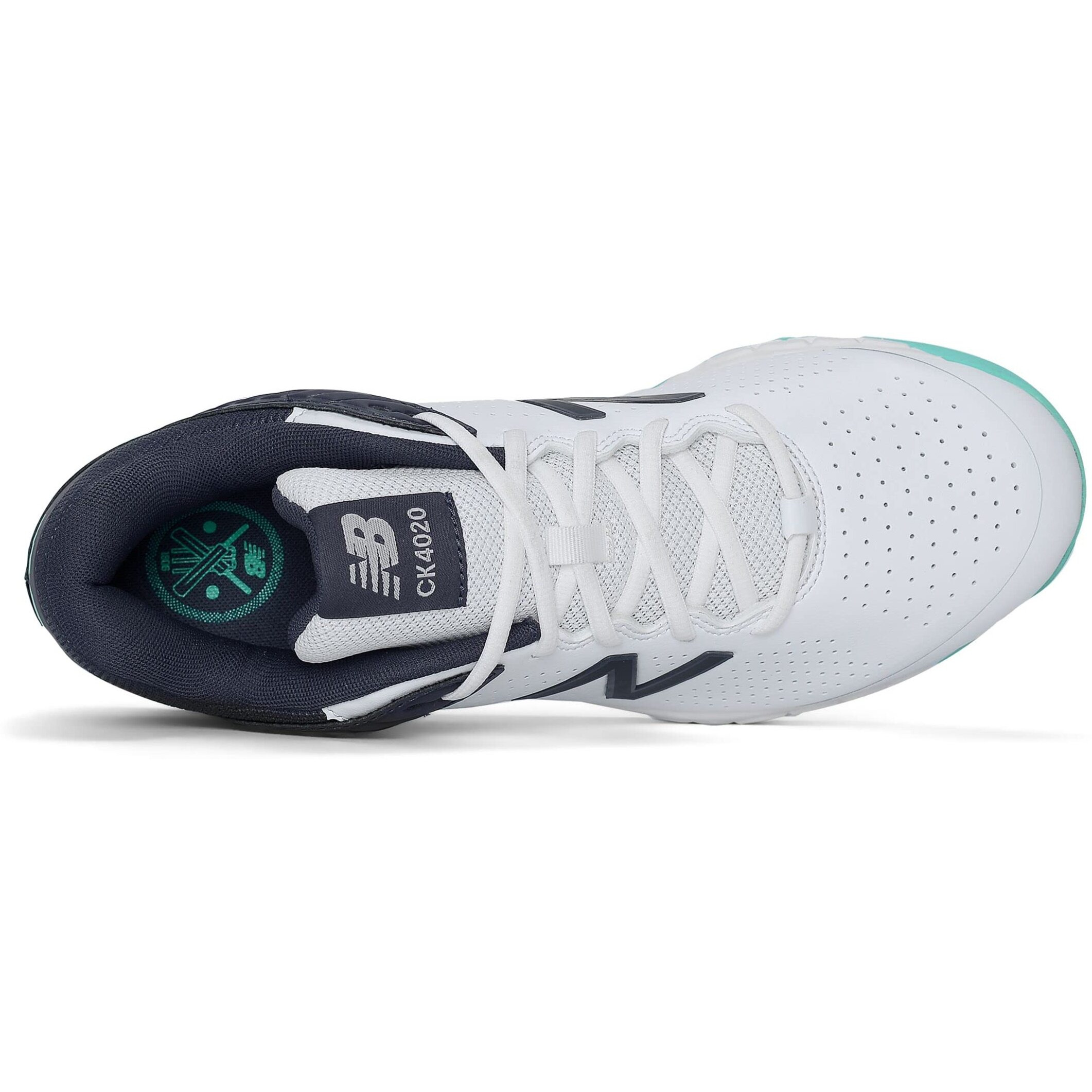 New Balance Men's Ck4020J4 Rubber Spike Cricket Shoes, White/Cyber Jade - 8 Uk