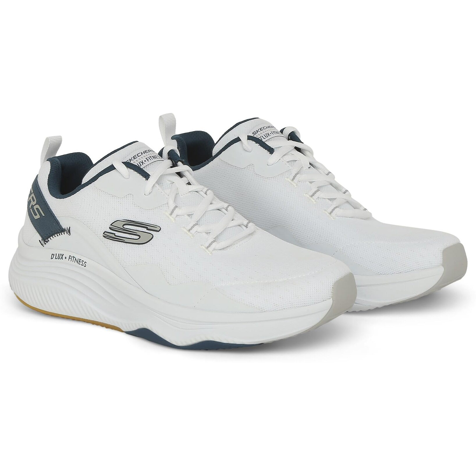 Skechers Mens D'Lux Fitness - Roam Free Casual Sneakers Vegan Air-Cooled Memory Foam Cushioned Comfort Insole White - 6 Uk (232358)