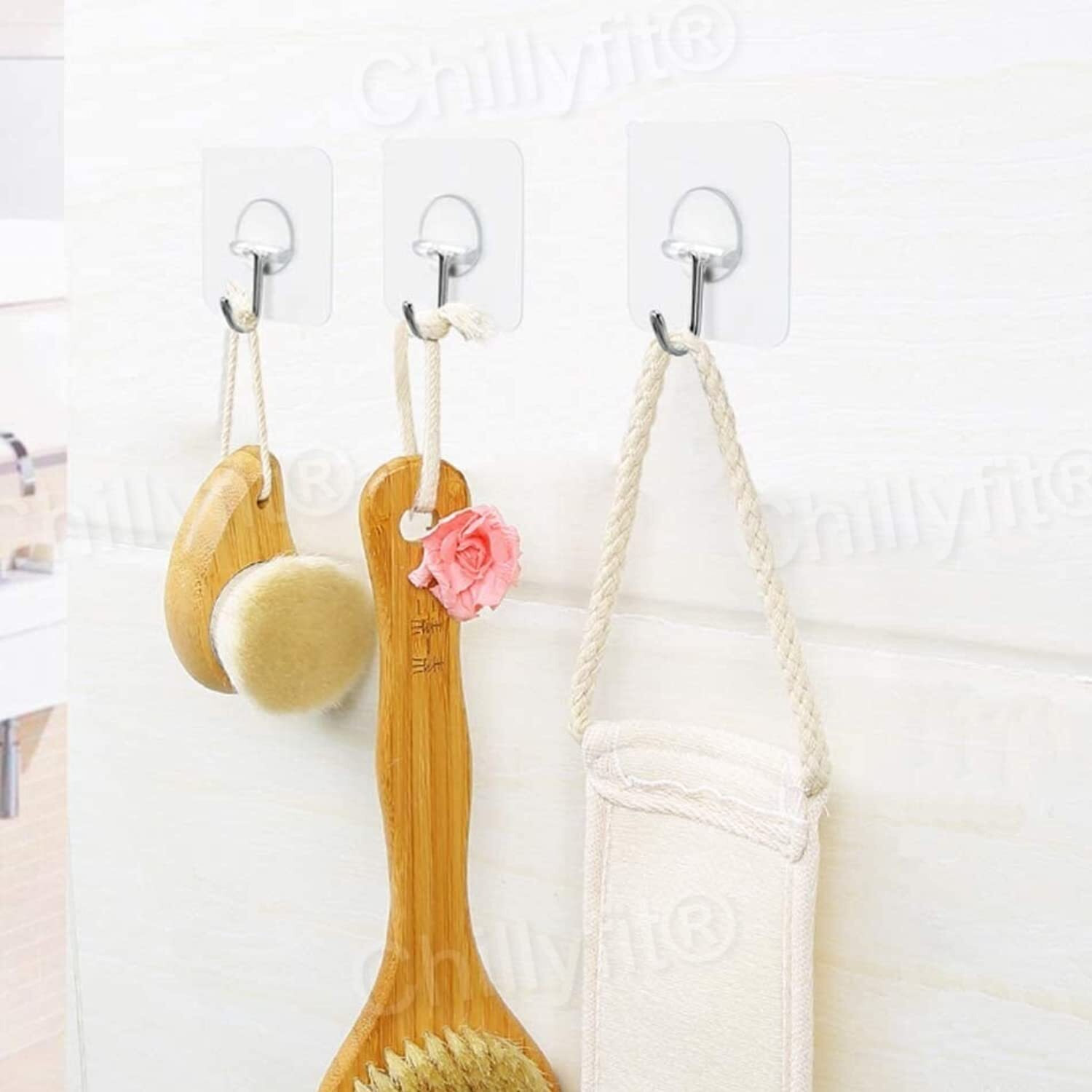 Chillyfit Wall Hooks For Hanging Strong, 20 Pack Adhesive Hooks For Wall Heavy Duty, Self Adhesive Hook, Wall Hangings, Kitchen Accessories Items, Clothes Hanging, Transparent, Stainless Steel