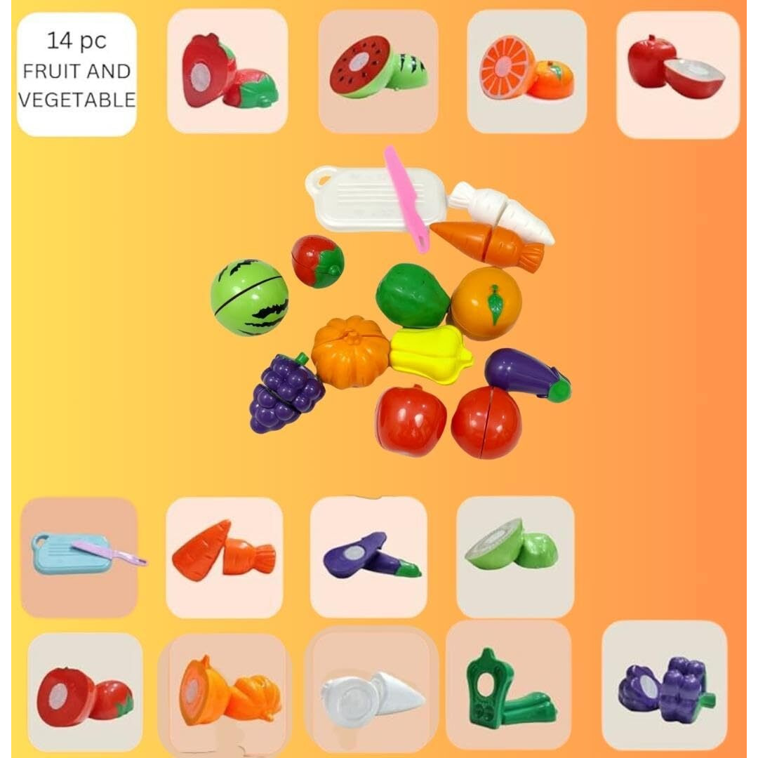 Pluspoint The Big Basket Fruit Cutting Toy With Storage Basket Realistic Sliceable Fruits And Vegetable Pretend Play Kids Set Includes( Cake+Pizza+Fast Food+Fruit + Vegetable+ Kitchen (The Big Basket)