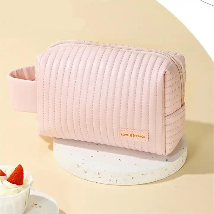 Kroywen Cute Small Makeup Bag Portable Cosmetic Bag Travel Make Up Pouch Waterproof Toiletry Bags For Beauty Accessories Gift For Women And Girls (Pink) 6.7X3.5X5.1 In