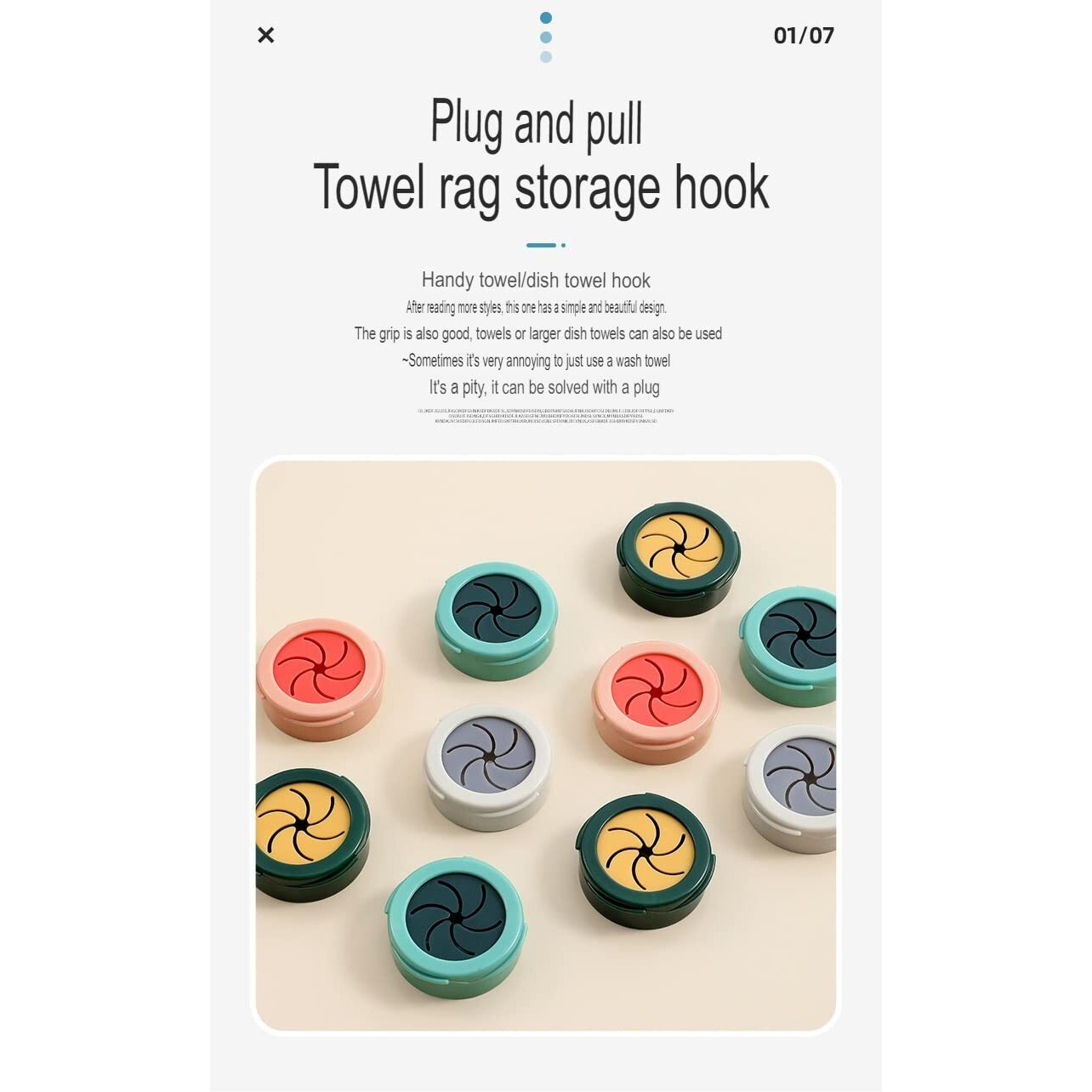 P-Plus International Tea Towel Holders, Bathroom Self-Adhesive Tea Towel Hooks, Round Suction Wall Mount Hooks For Bathroom, Kitchen, Home Storage(White, Pack Of 4)