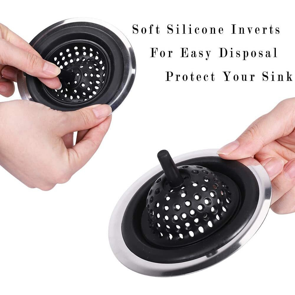 Trifecta Kitchen Sink Strainer Food Catcher 2 Pcs 4.5 Inch Diameter, Flexible Silicone Kitchen Sink Drainers Traps Food Debris And Prevents Clogs, For Most Kitchen Sink Drains (Black - 2)