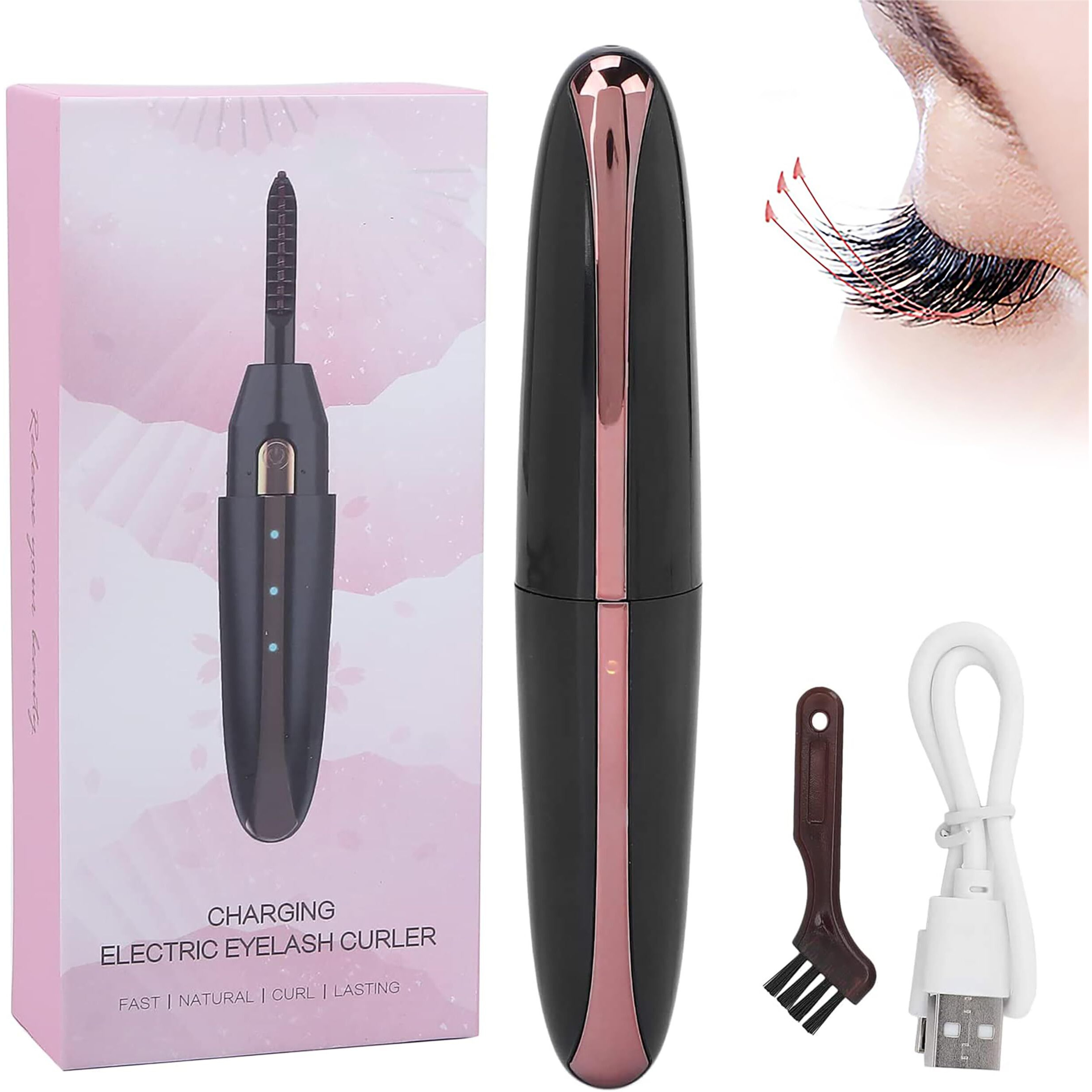 Tecnoviq Heated Eyelash Curler, Usb Rechargeable Electric Lash Styler With 2 Temperature Modes, Quick & Long-Lasting 24H Curl, Portable Makeup Tool For Women & Girls