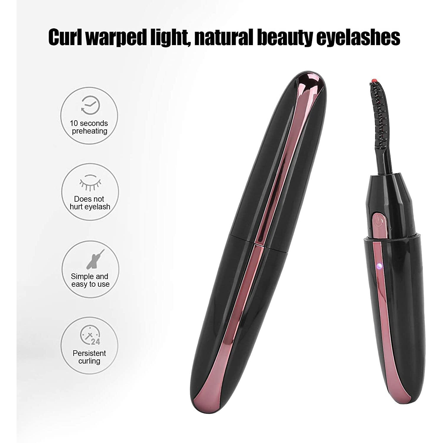Tecnoviq Heated Eyelash Curler, Usb Rechargeable Electric Lash Styler With 2 Temperature Modes, Quick & Long-Lasting 24H Curl, Portable Makeup Tool For Women & Girls
