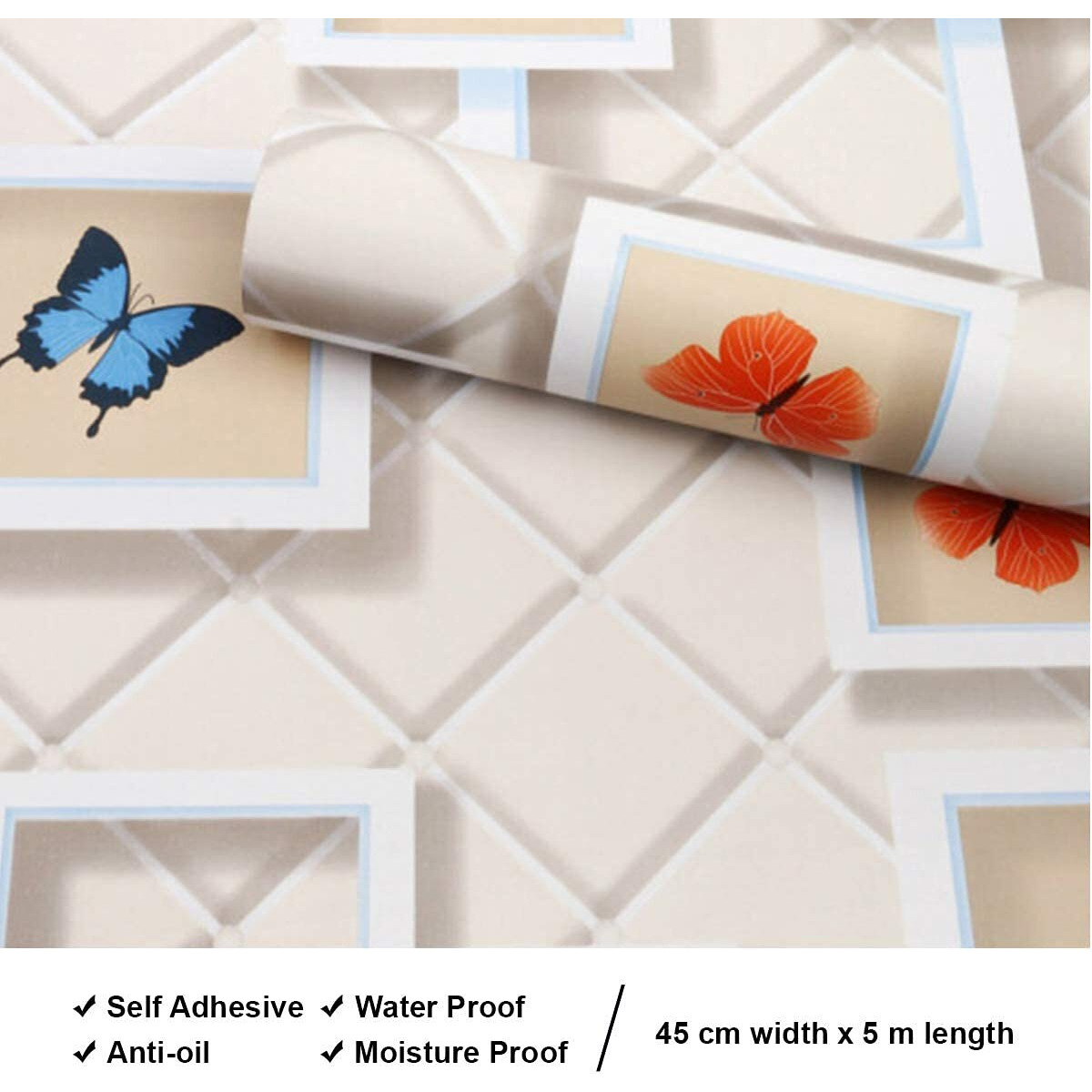 Om Akshar Wall Sticker For Kitchen, Waterproof Oil Proof Sheets For Kitchen, Kitchen Wall Stickers, Kitchen Sticker, Oil Proof Cabinet For Kitchen, Kitchen Wallpaper Waterproof (5 M Butterfly F)