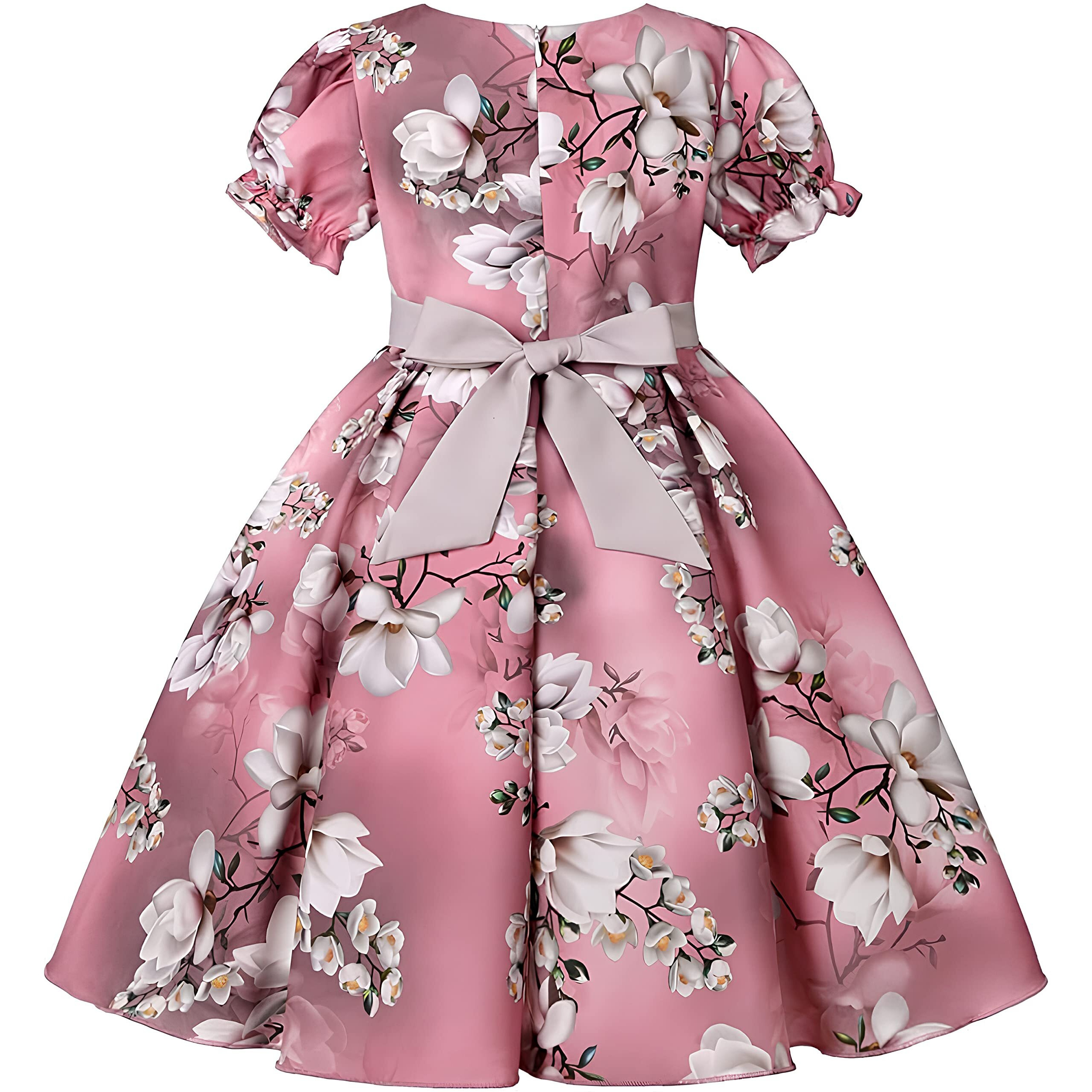 Buy & Try Girl's Satin Floral Printed Frock Short Knee Length Short Sleeve Dora Frocks Dress. (Pink, 5-6-Year)