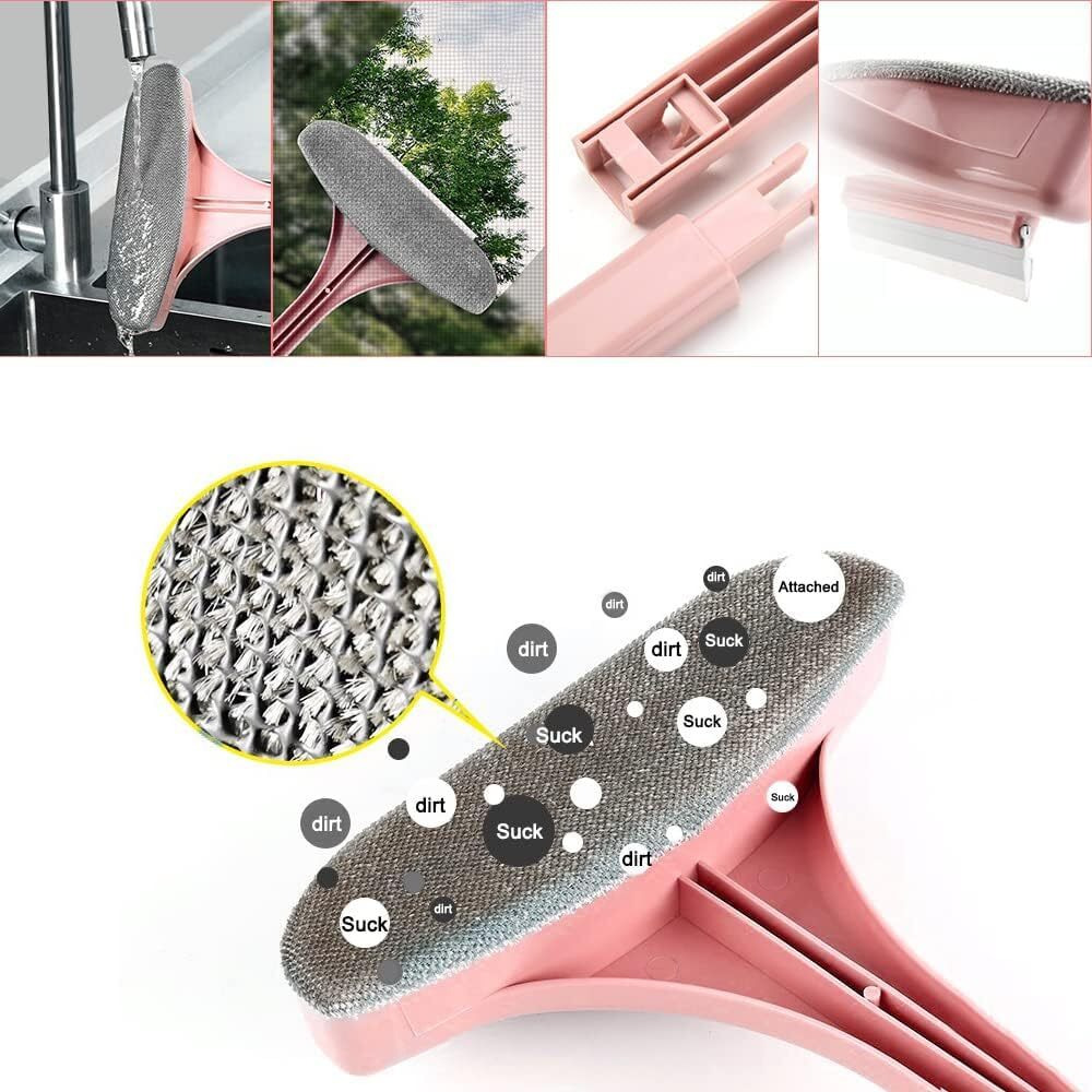 Maauvtor Multi-Function Double Sided Telescopic Window Screen Cleaner 2 In 1 Window Mesh Screen Cleaning Brush With Detachable Handle Wet And Dry Window Squeegee Multi Tool For Indoor And Outdoor