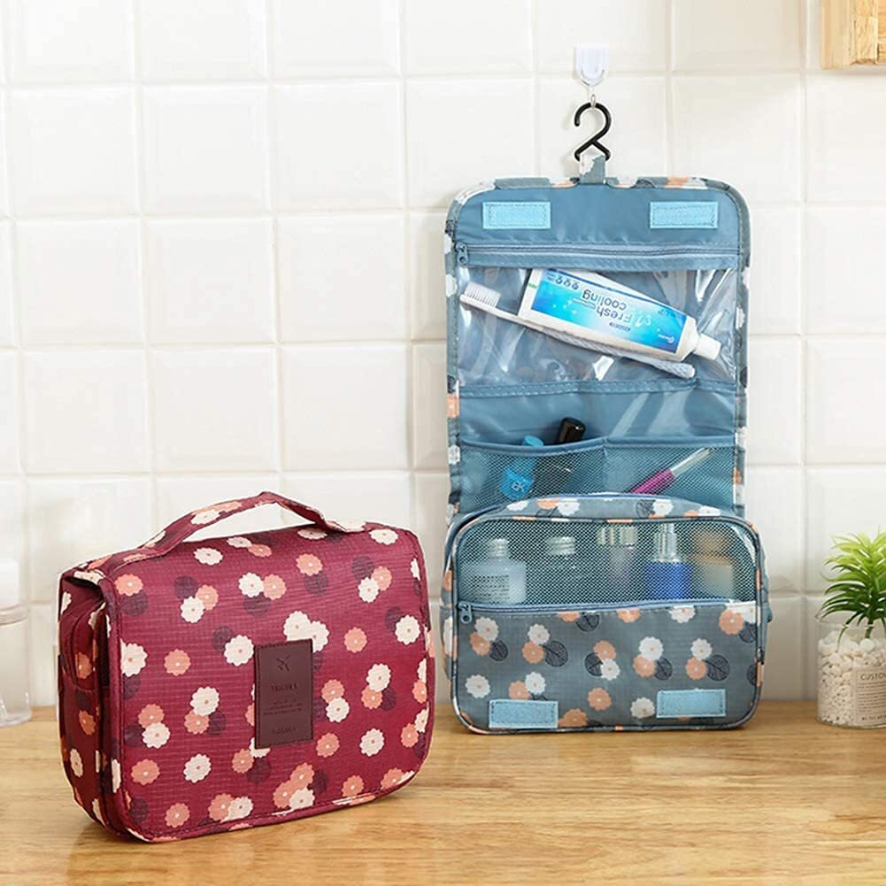 Bestottam Travel Toiletry Bags Hanging Multi-Function Cosmetic Bag Makeup Bag For Women (Red Flawer)