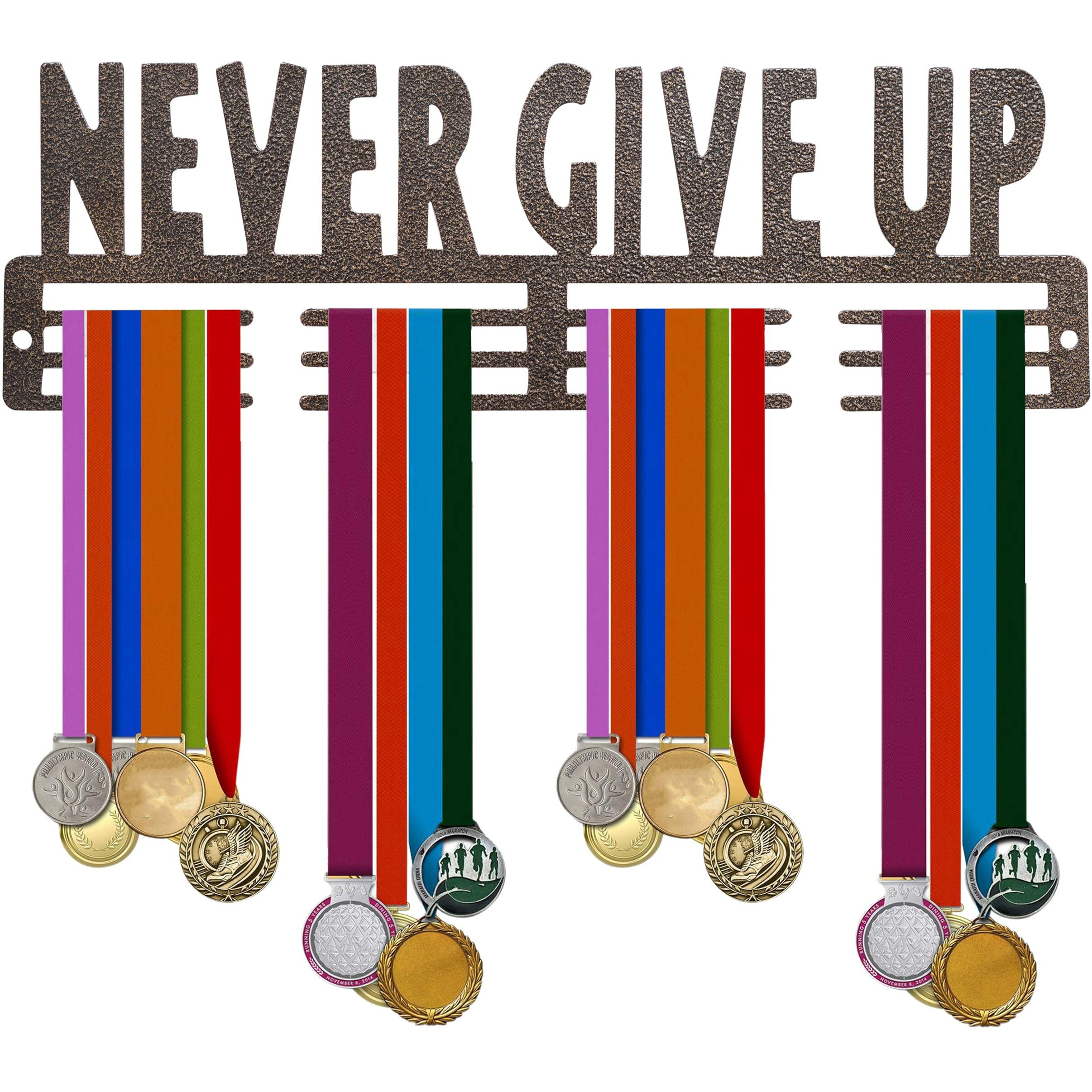 Naitik Creation Medal Hangers For Wall | Display Medal Holder Hanger - Holds Up To 60 Medals, Sports Wall Display, Premium Antique Golden Finish (Never Give Up)