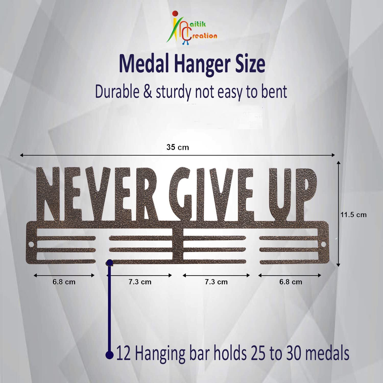 Naitik Creation Medal Hangers For Wall | Display Medal Holder Hanger - Holds Up To 60 Medals, Sports Wall Display, Premium Antique Golden Finish (Never Give Up)