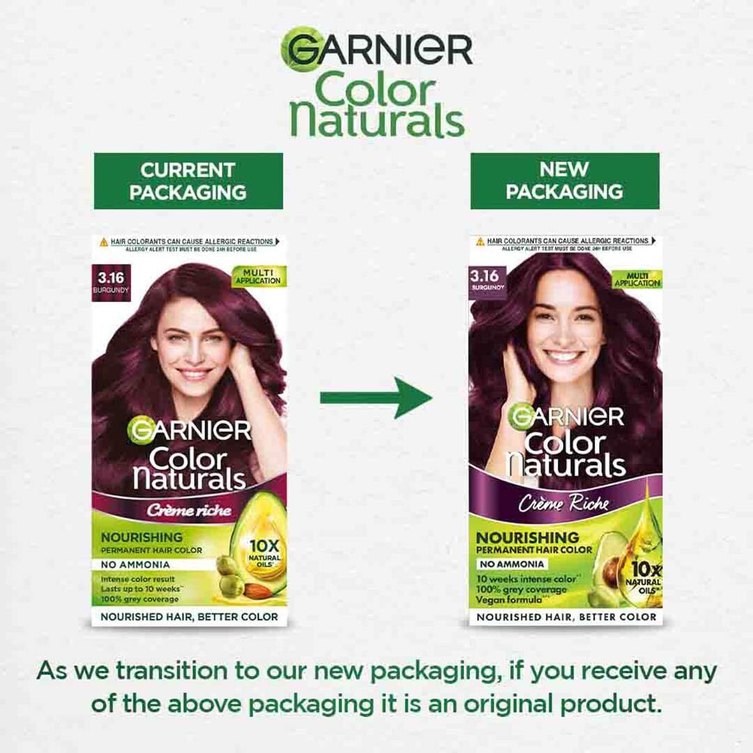Garnier, Hair Colouring Creme, Long-Lasting Colour, Smoothness & Shine, Color Naturals, Shade 3.16 Burgundy, 70Ml + 60G