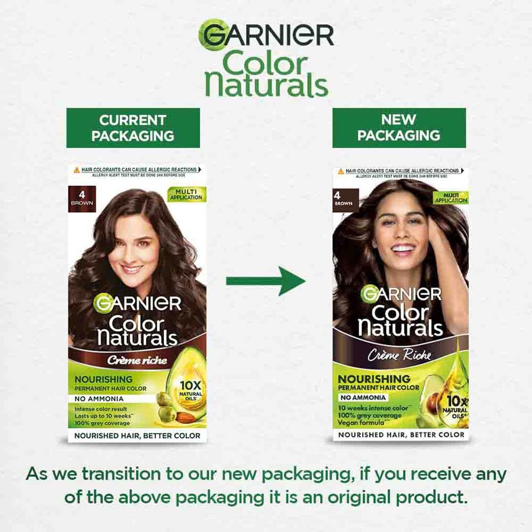 Garnier Color Naturals Crme Hair Color, Shade 4 Brown, 70Ml + 60G