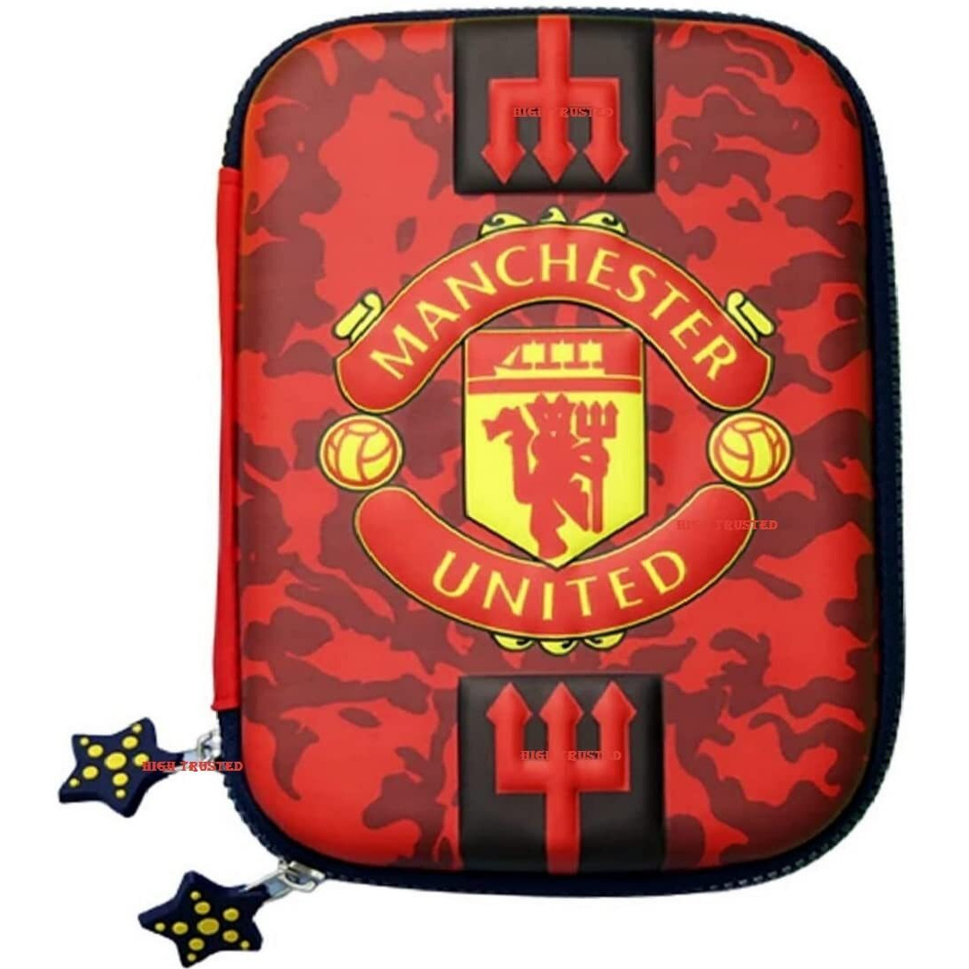 High Trusted Manchester United Printed 3D Pencil Case With Compartments, Pencil Pouch Box Ideal For Kids, School Supply Organizer For Students. (Red And Black)