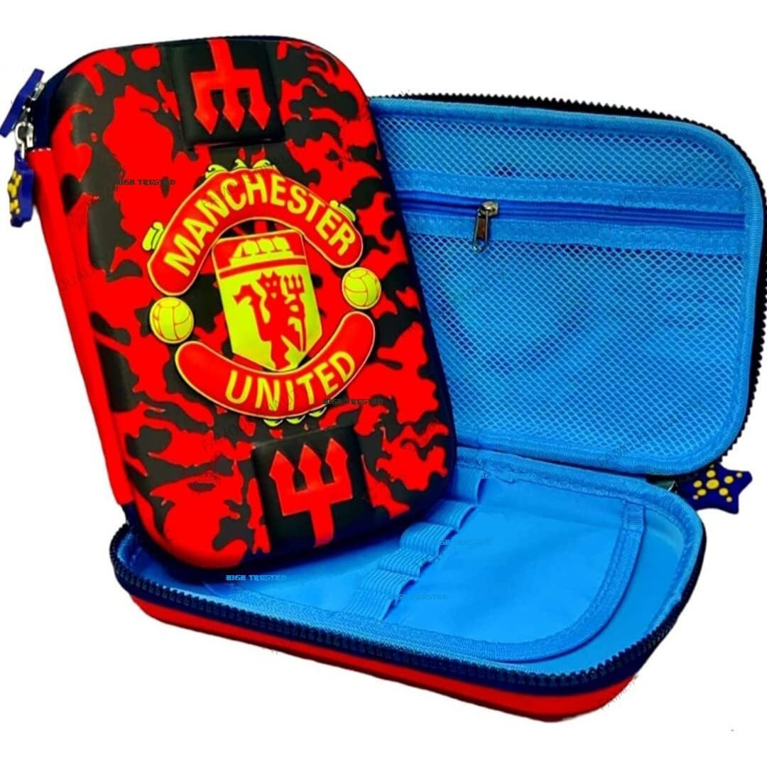 High Trusted Manchester United Printed 3D Pencil Case With Compartments, Pencil Pouch Box Ideal For Kids, School Supply Organizer For Students. (Red And Black)