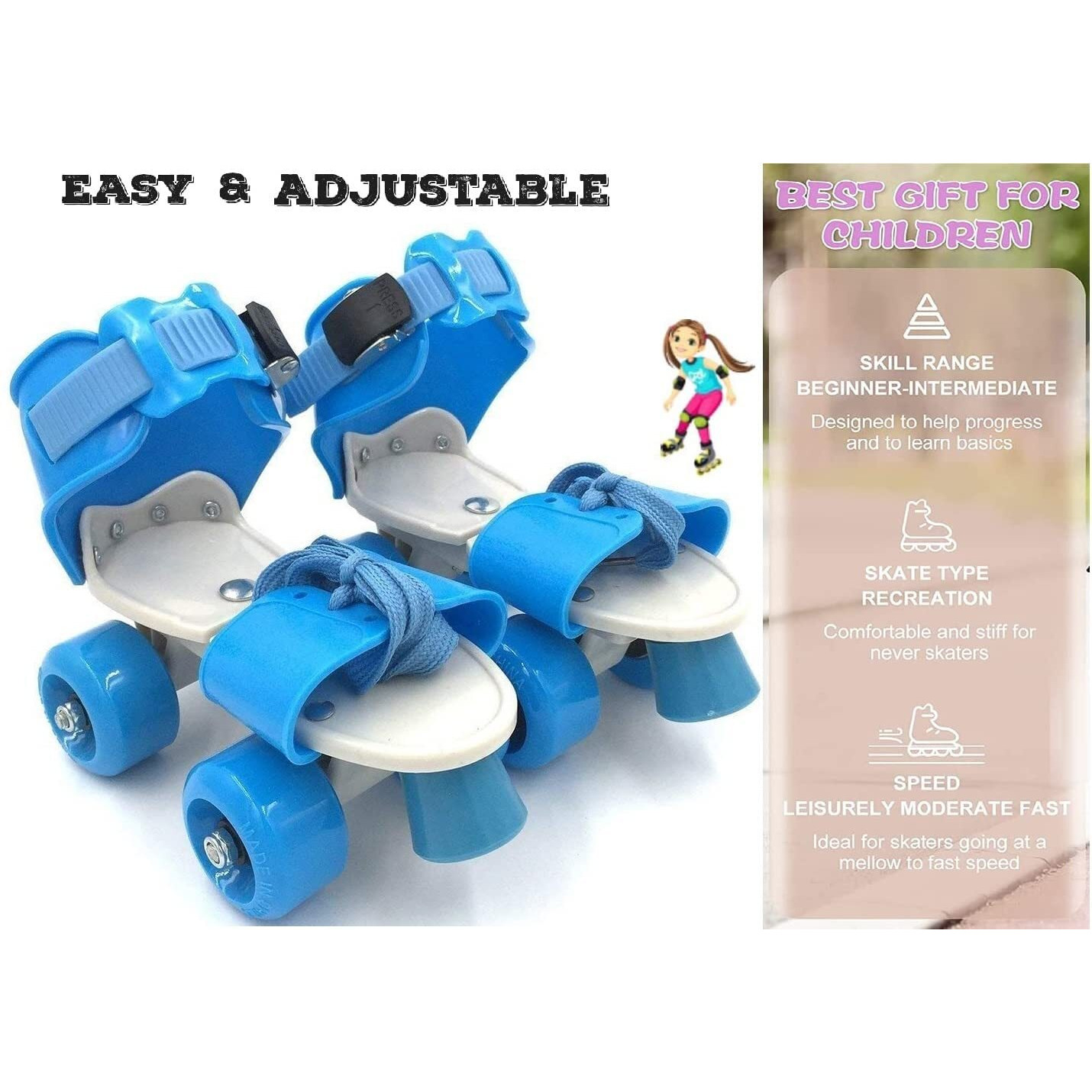 High Trusted Latest Designed Inline Roller Skating With Adjustable Size And Front Break Toys For 4 Years+ Kids Skates Size 5-12 Uk (Blue)