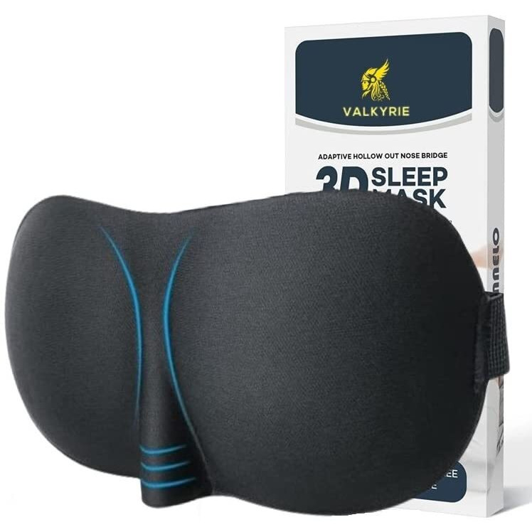 Valkyrie Sleep Eye Mask, 3D Contoured 100% Blackout Eye Mask, Sleep Mask With Adjustable Strap, Soft And Comfortable Night Blindfold For Women Men, Shift Work, Travel, Black,Polyester