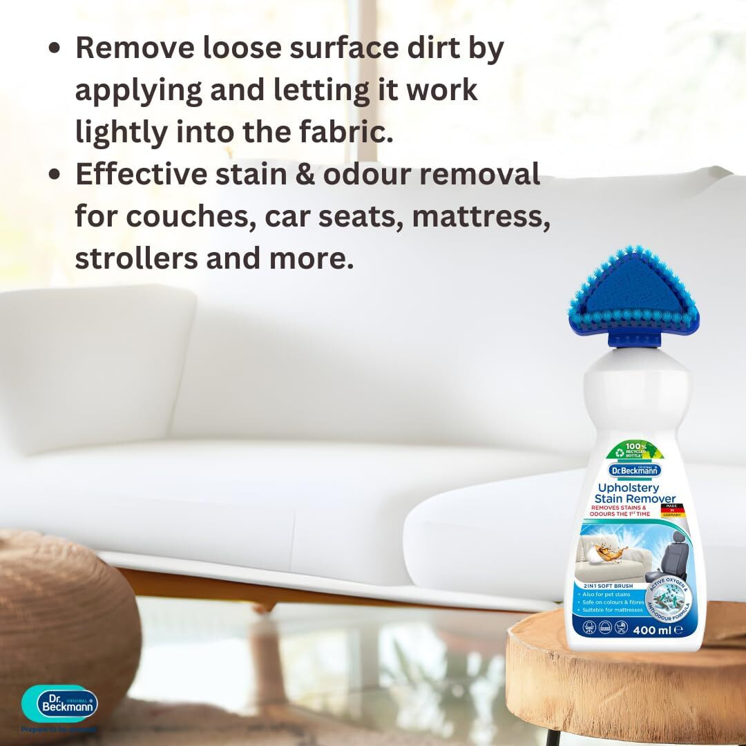 Dr. Beckmann Upholstery Stain Remover Liquid, 400Ml|Removes Even Stubborn Stains And Odours From Sofa, Couch, Car Seats, Office Chairs, Mattresses & More|With Applicator Brush|Sofa Cleaner