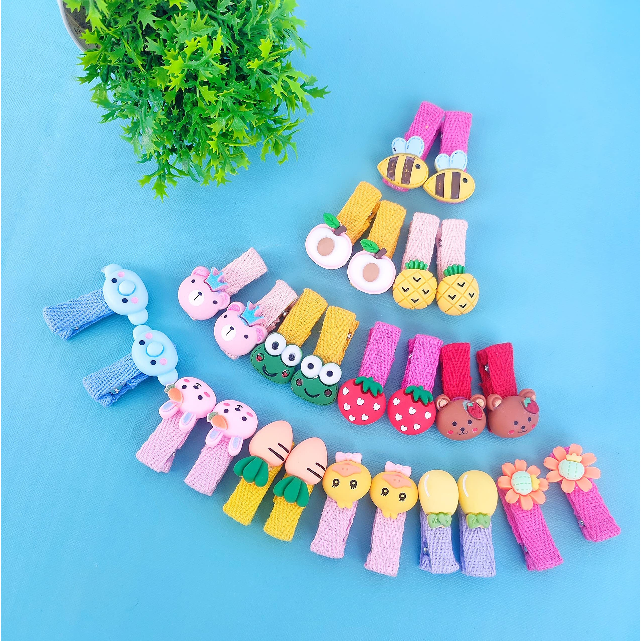 Annacreations Baby Girls Hair Clips Cute Animal Character Fruit Flower Pattern Fully Ribbon Lined Hair Clips Hair Accessories For Girls 26 Count (Pack Of 1, Multicolor)