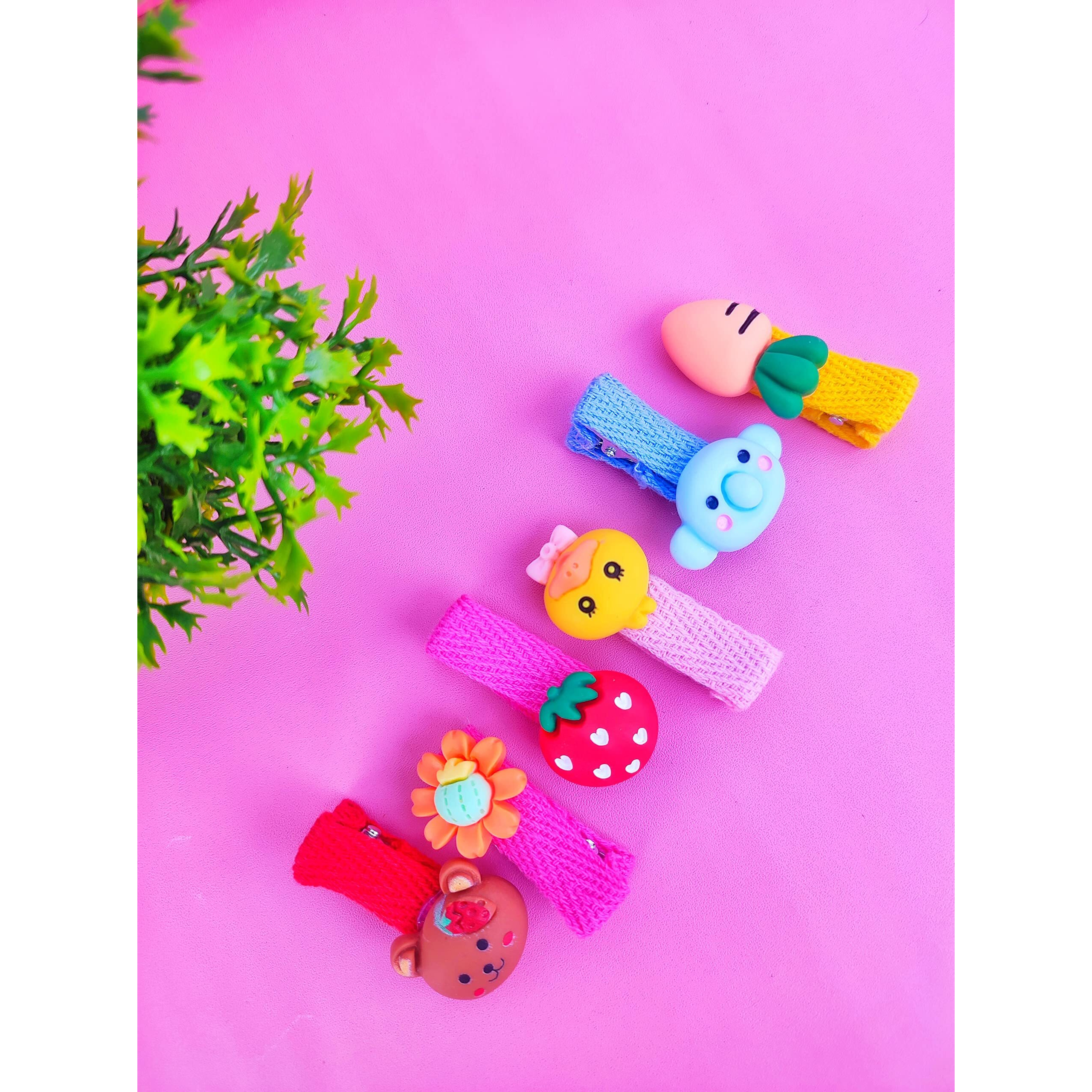 Annacreations Baby Girls Hair Clips Cute Animal Character Fruit Flower Pattern Fully Ribbon Lined Hair Clips Hair Accessories For Girls 26 Count (Pack Of 1, Multicolor)