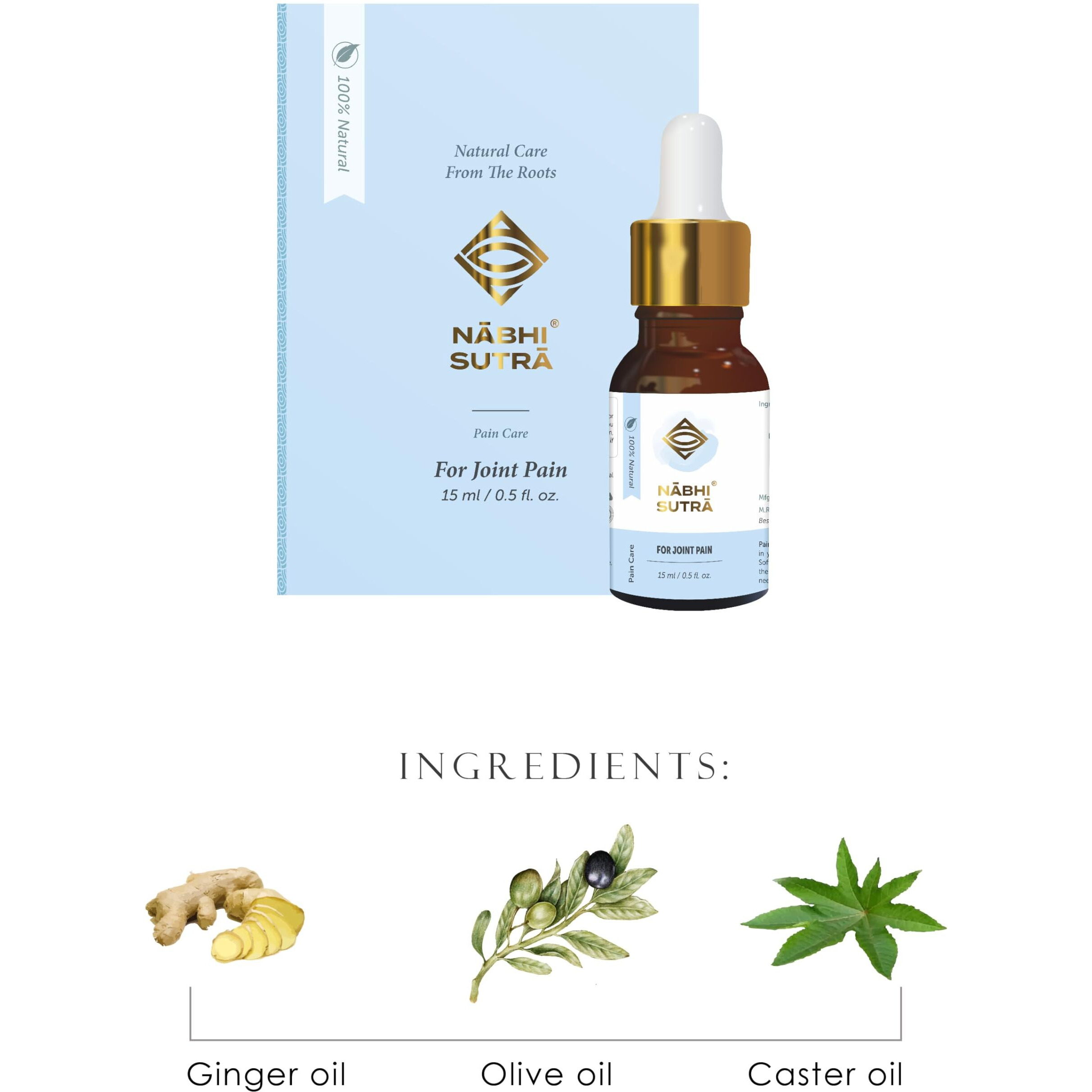 Nabhi Sutra Belly Button Oil For Joint Pain Relief | Ayurvedic Oil For Knee Back & Bodyache | Cold Pressed Pain Oil With Castor Olive & Ginger Oil | Chemical-Free Formula For Relaxation | 15Ml Bottle