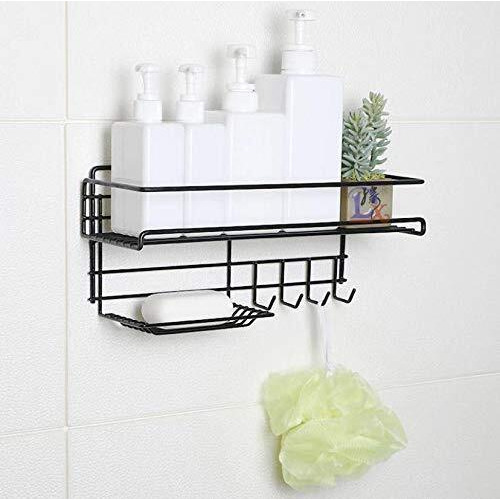 Gopendra New Version Updated Design Self-Adhesive Bathroom Shelves Soap With Hooks Shower Caddy Shelf For Bathroom (Av158 Soap And Shelves)