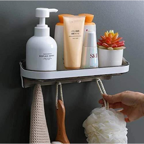 Gopendra Bathroom Shower Caddy Self Adhesive Wall Mounted Bathroom Storage Shelves Soap Dish With 4 Hooks For Shampoo (Av193 Shelves Hook)