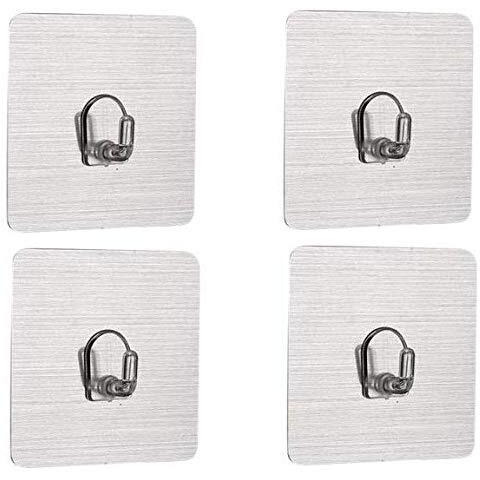 Density Collection Plastic Wall Hooks Utility Towel Bathrobe Coats, Bathroom Kitchen Waterproof And Oil Proof Nail Free Transparent Heavy Duty Wall Hook & Ceiling Hanger- 8 Kg Capicity Each Hook (4)