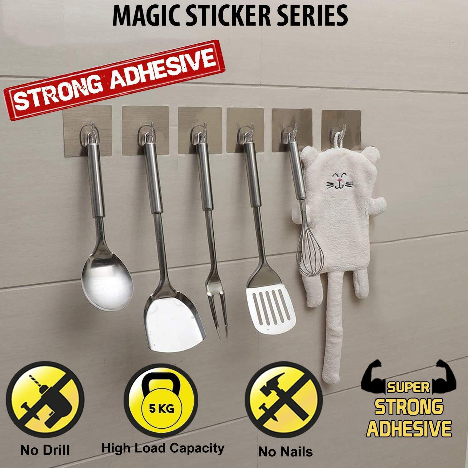 Density Collection Plastic Wall Hooks Utility Towel Bathrobe Coats, Bathroom Kitchen Waterproof And Oil Proof Nail Free Transparent Heavy Duty Wall Hook & Ceiling Hanger- 8 Kg Capicity Each Hook (4)
