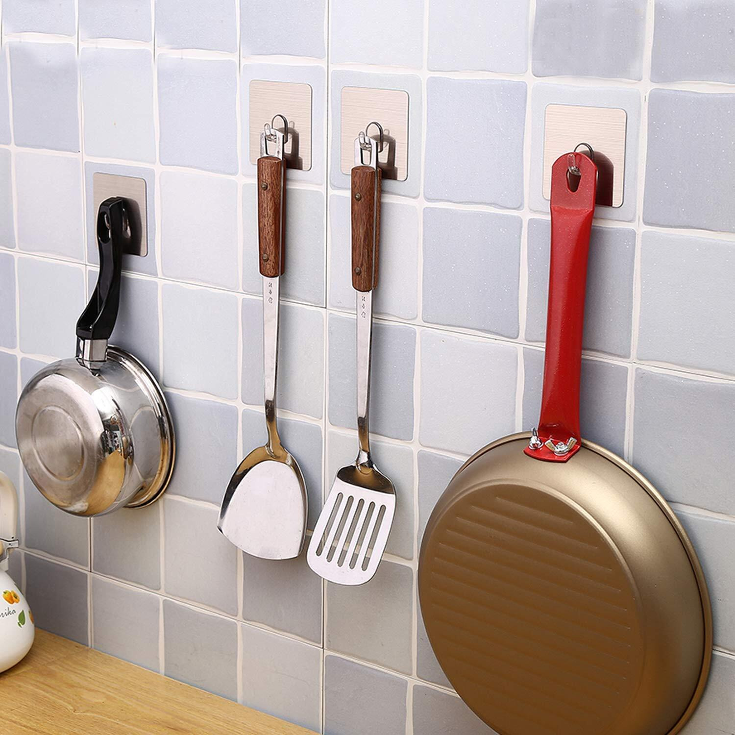 Density Collection Plastic Wall Hooks Utility Towel Bathrobe Coats, Bathroom Kitchen Waterproof And Oil Proof Nail Free Transparent Heavy Duty Wall Hook & Ceiling Hanger- 8 Kg Capicity Each Hook (4)