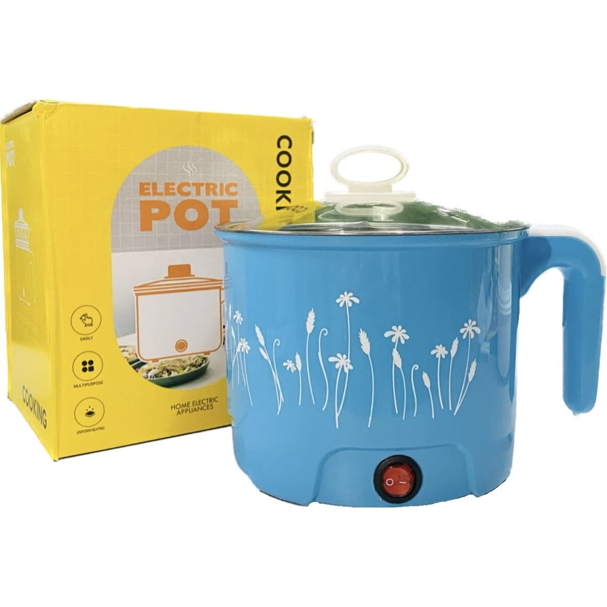 Sk Rayan Electric 1.8 Litre Multi-Purpose Cooker With Steamer & Glass Lid | Steamed Eggs, Dumpling & Cooking Rice, Porridge, Noodles, Hot Pot Etc.. - Blue Color (Cooker With Steamer)