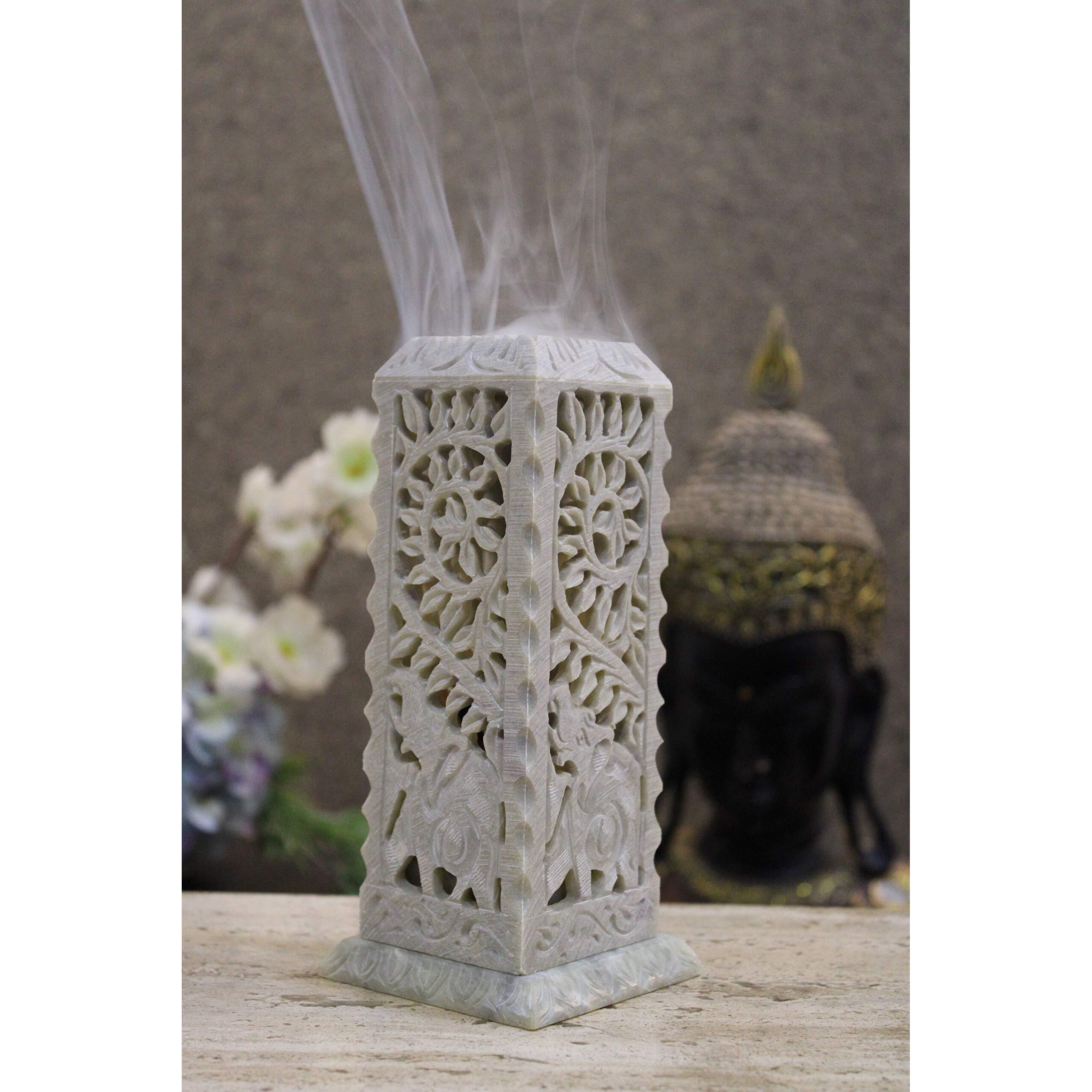 Kc Kullicraft Handcrafted Elephant Carving Soapstone Marble Incense Agarbati Stand Holder For Puja With 6 Dhoop Batti(Square)