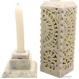 Kc Kullicraft Handcrafted Floral Carving Soapstone Marble Dhoop Batti Stand Holder For Puja With 6 Dhoop Batti